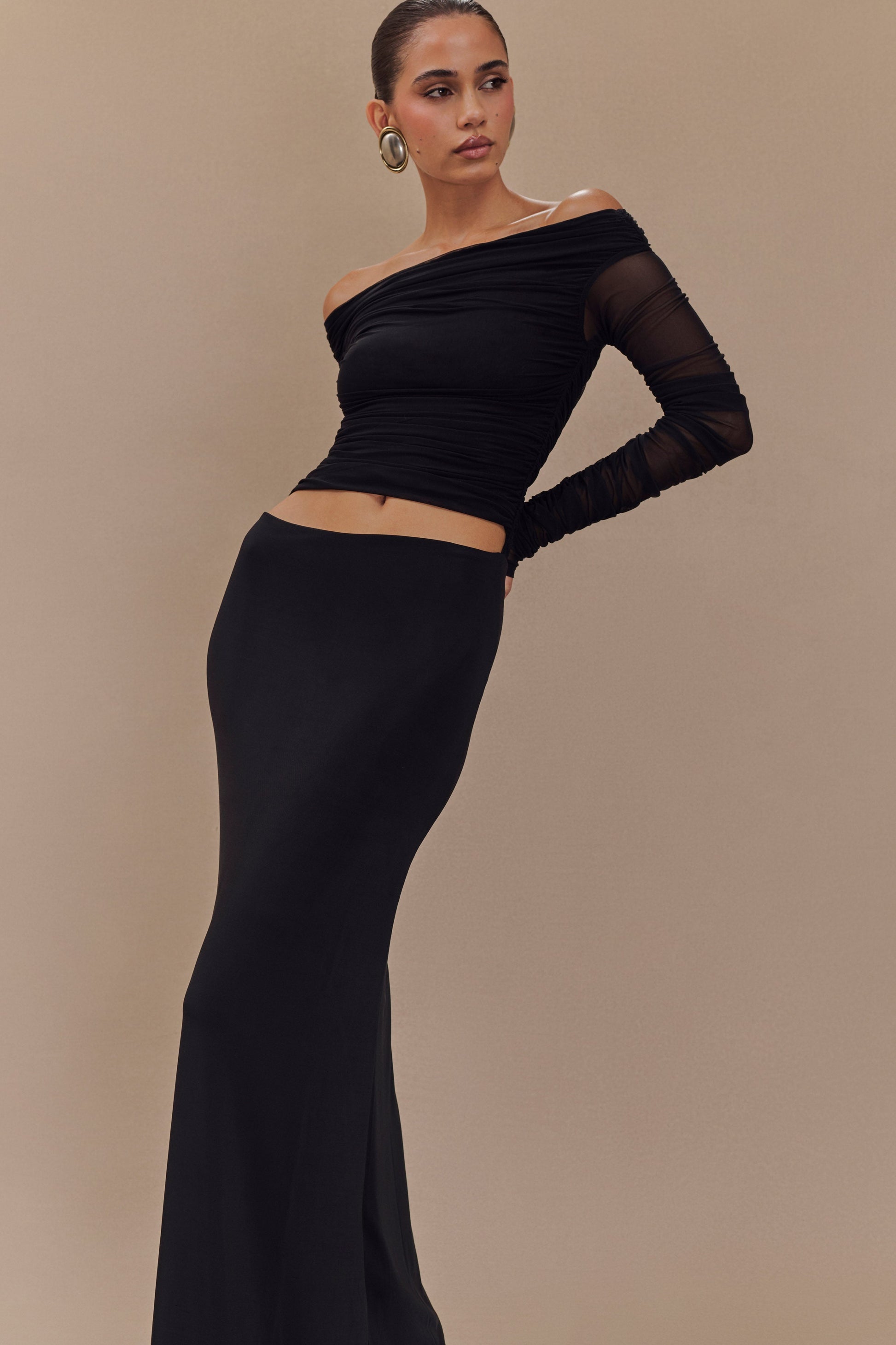 Darla Mesh And Slinky Off Shoulder Maxi Dress - Black #3