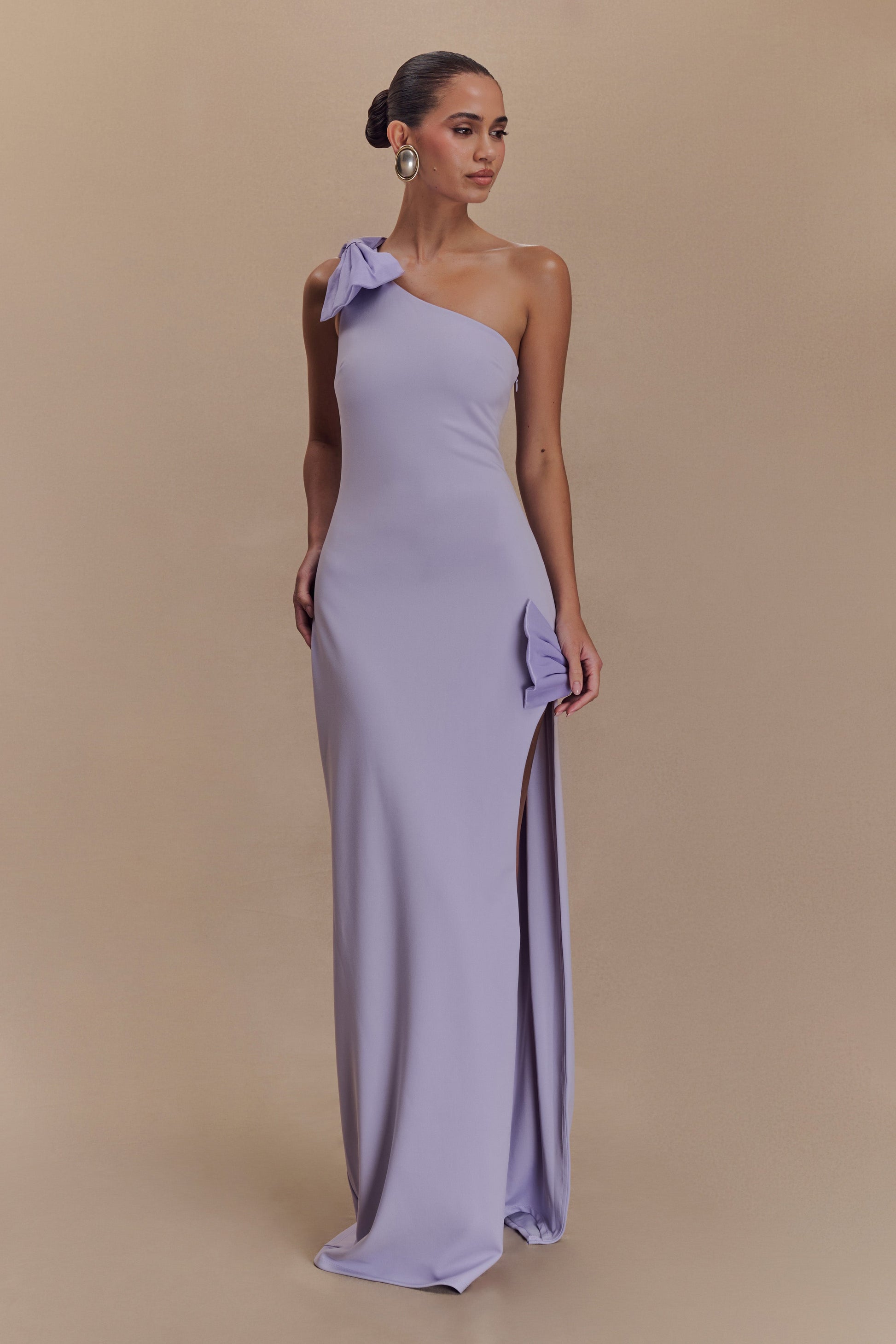 Hallie One Shoulder Bow Maxi Dress - Lilac #5