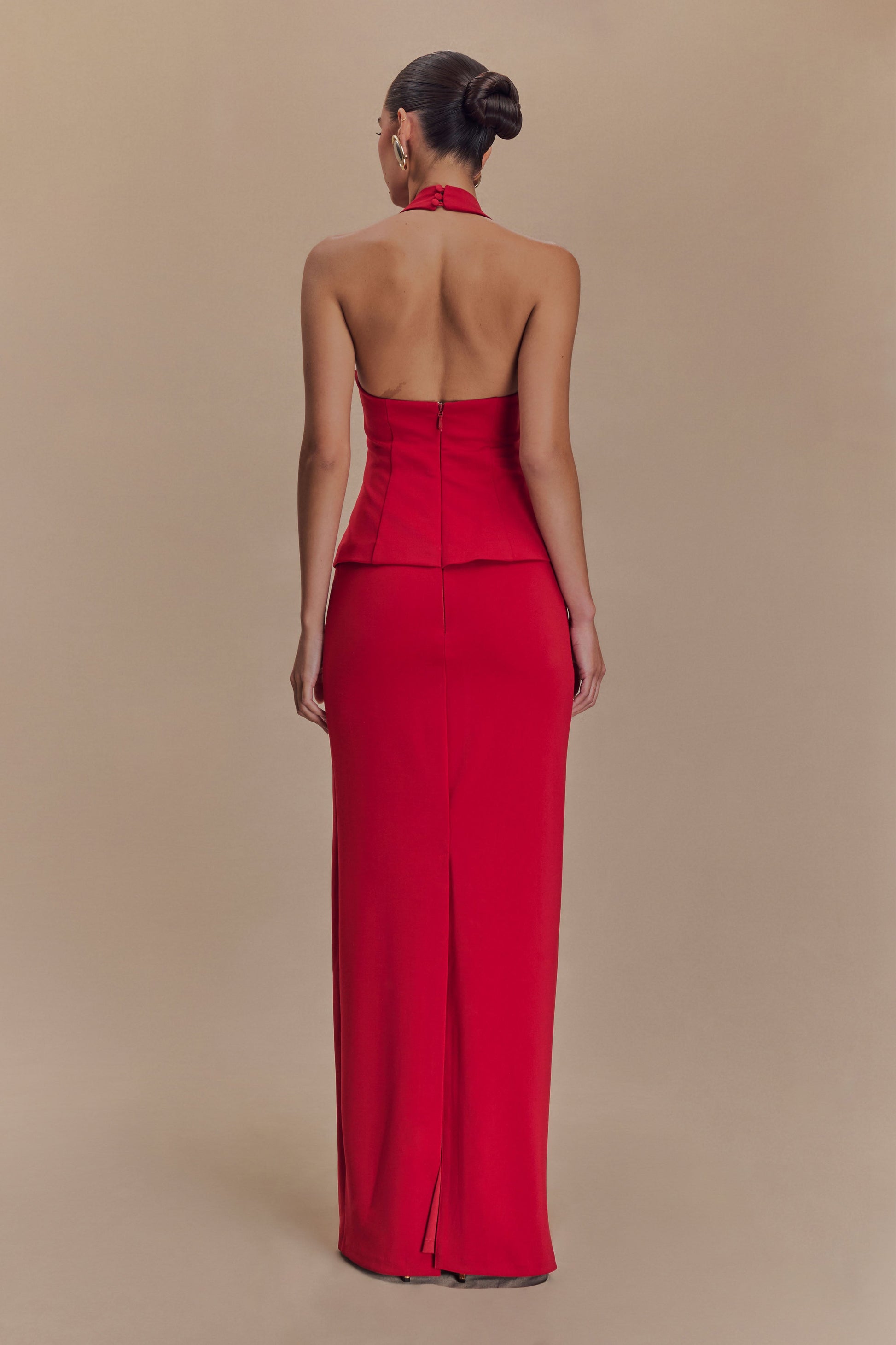 Bertie Peplum Halter Maxi Dress - Ruby Bertie Peplum Halter Maxi Dress - Ruby