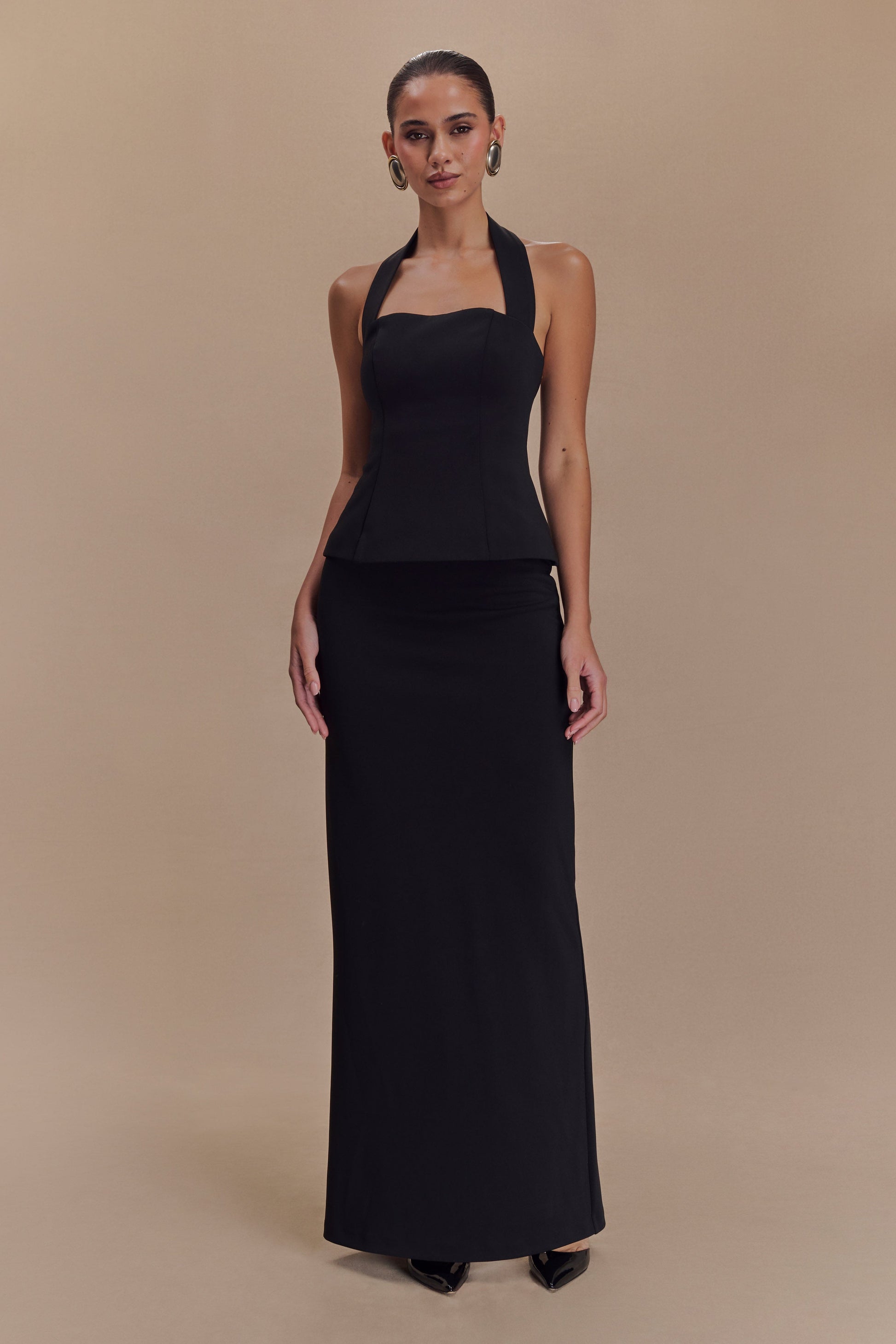 Bertie Peplum Halter Maxi Dress - Black #4