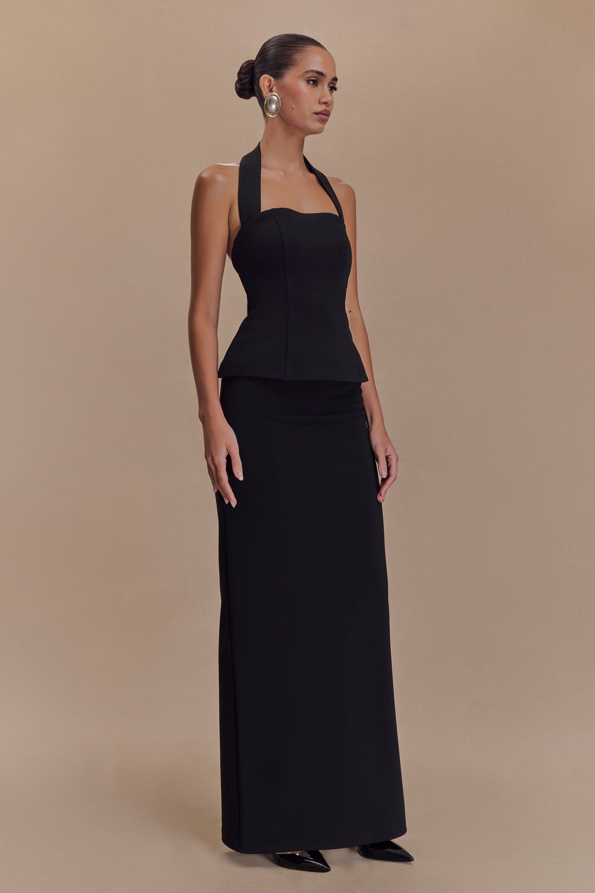 Bertie Peplum Halter Maxi Dress - Black #3