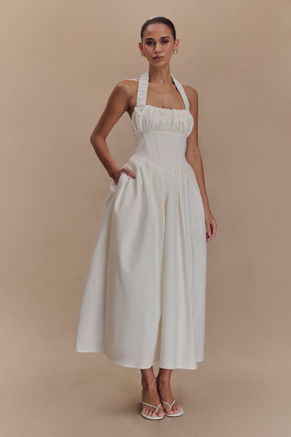 Candy Halter Midi Dress - White #4