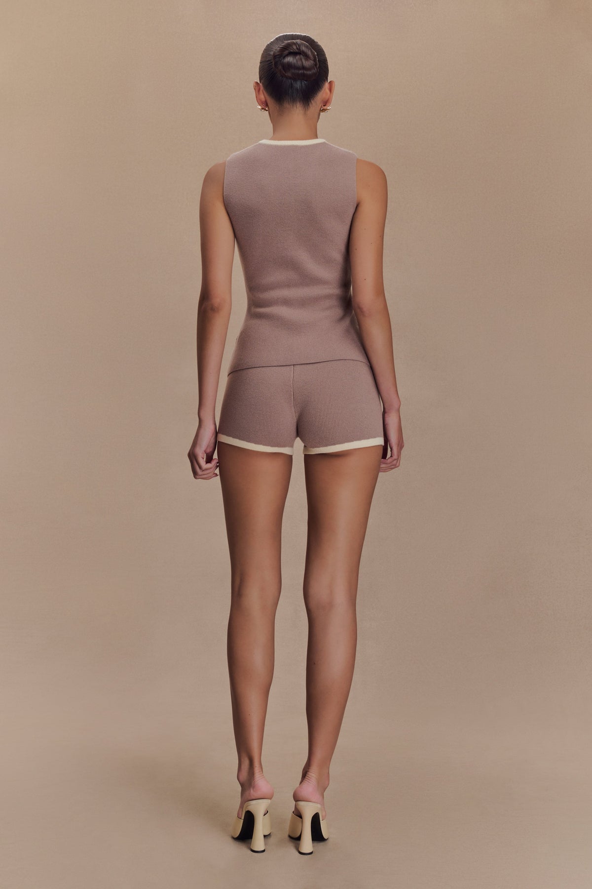 Julianne Contrast Knit Shorts - Pebble/Ivory #6