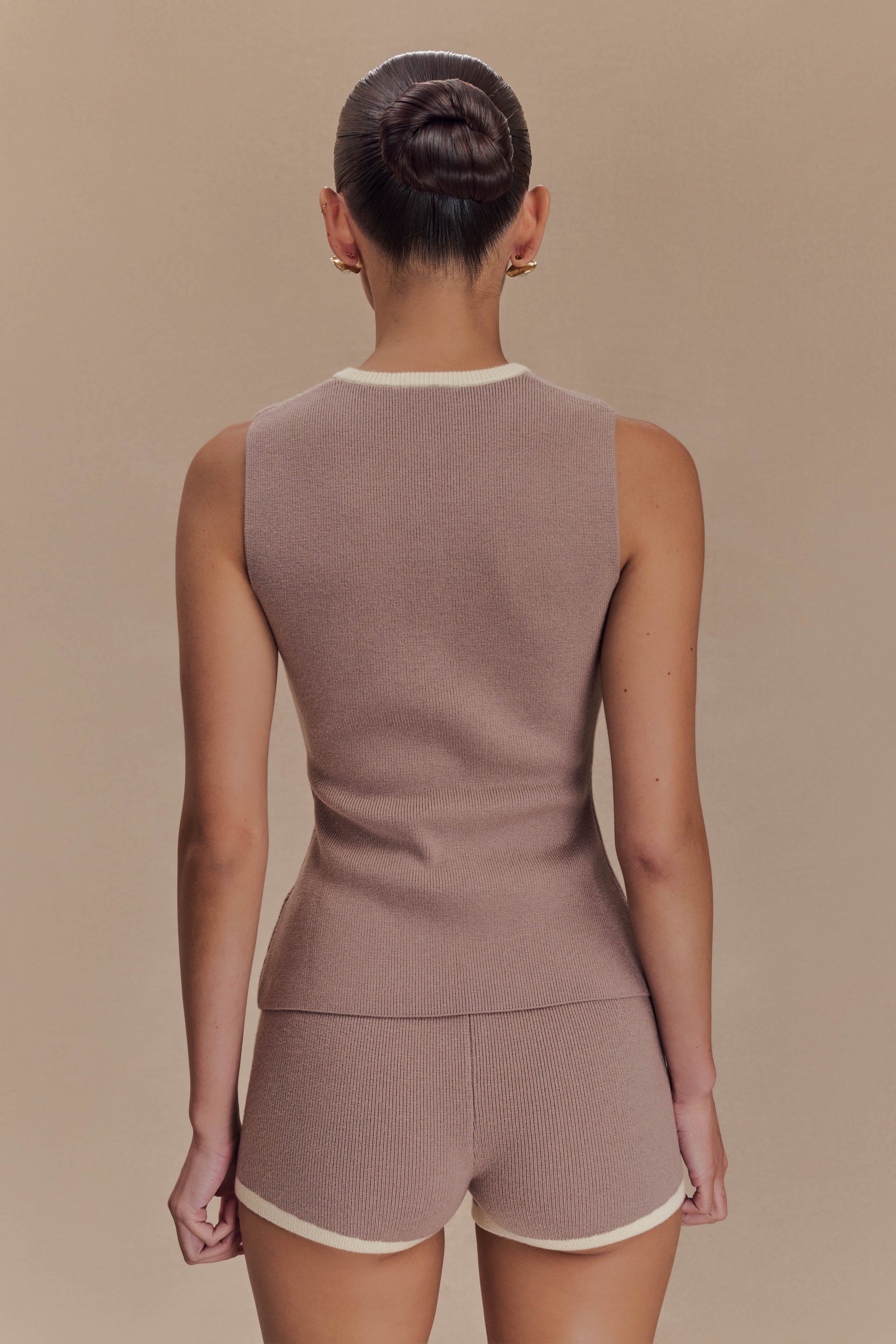 Julianne Contrast Knit Top - Pebble/Ivory #2