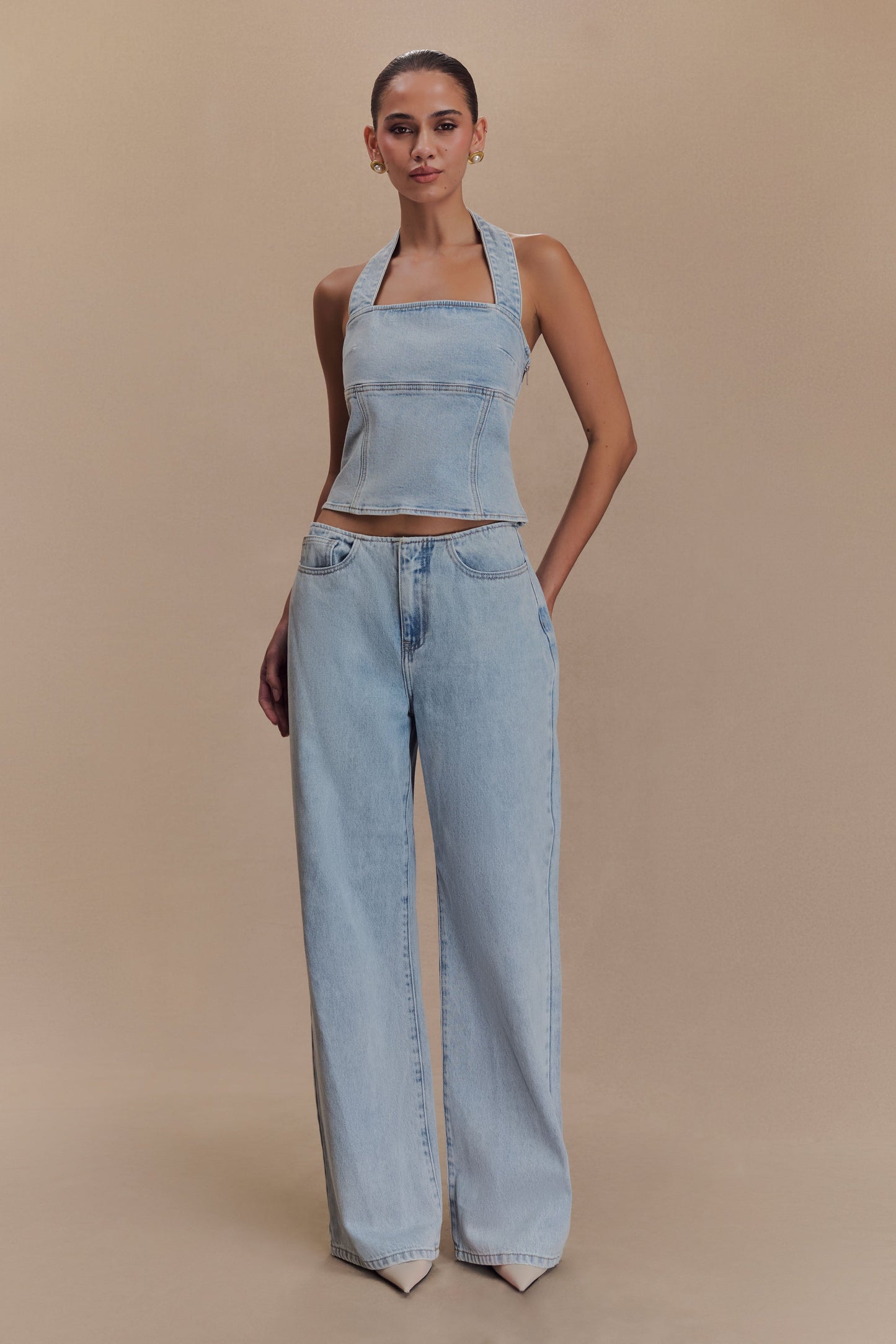 Caitlin Mid Rise Denim Jeans - Light Blue