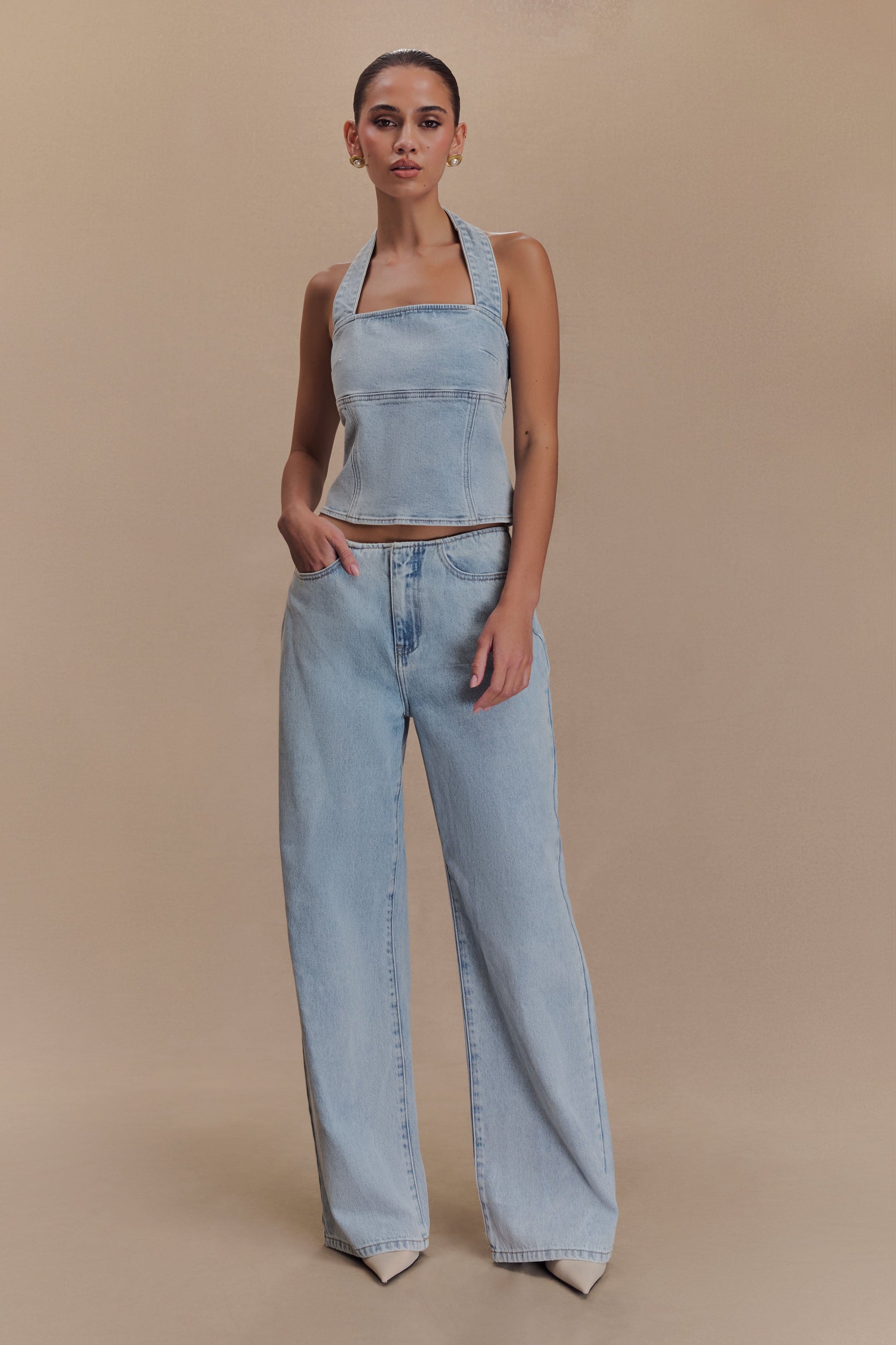 Caitlin Mid Rise Denim Jeans - Light Blue #7