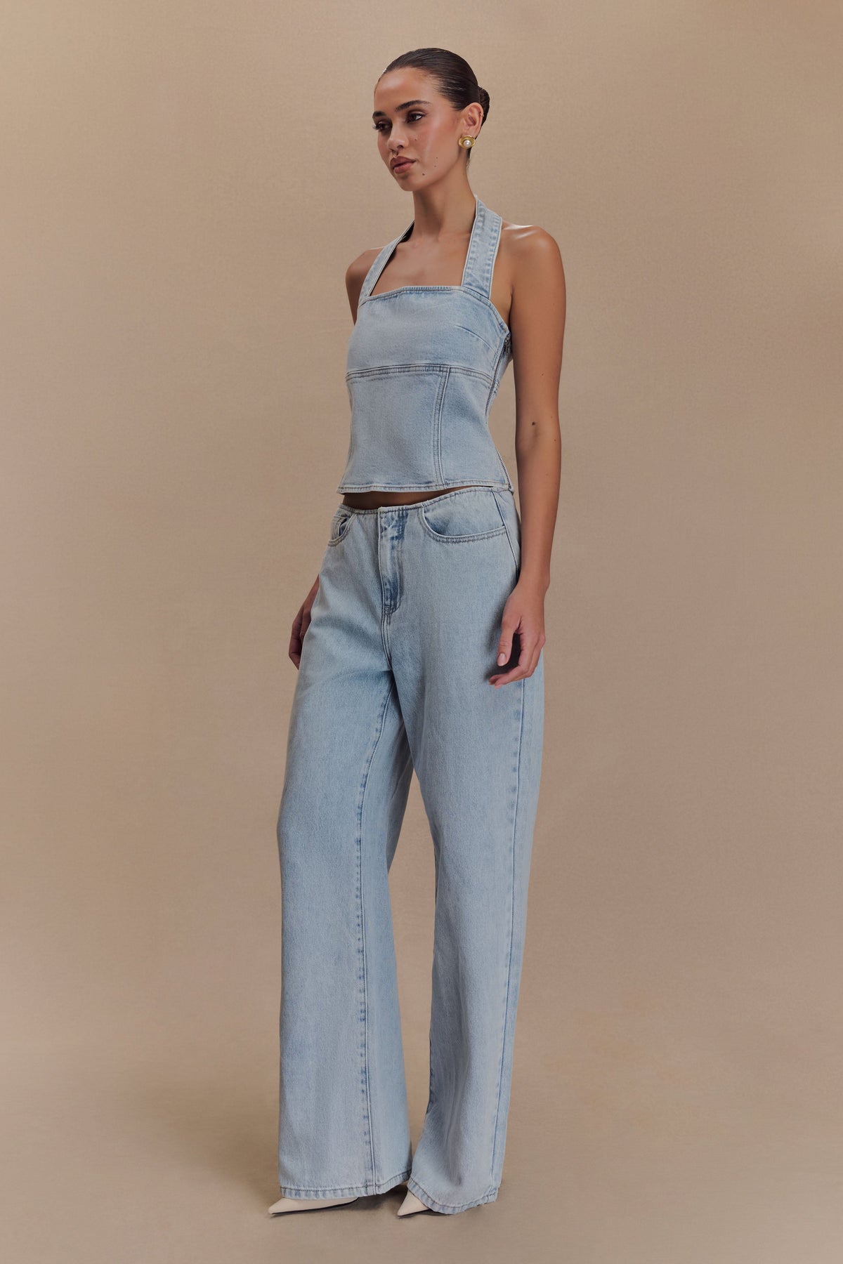 Caitlin Mid Rise Denim Jeans - Light Blue #3