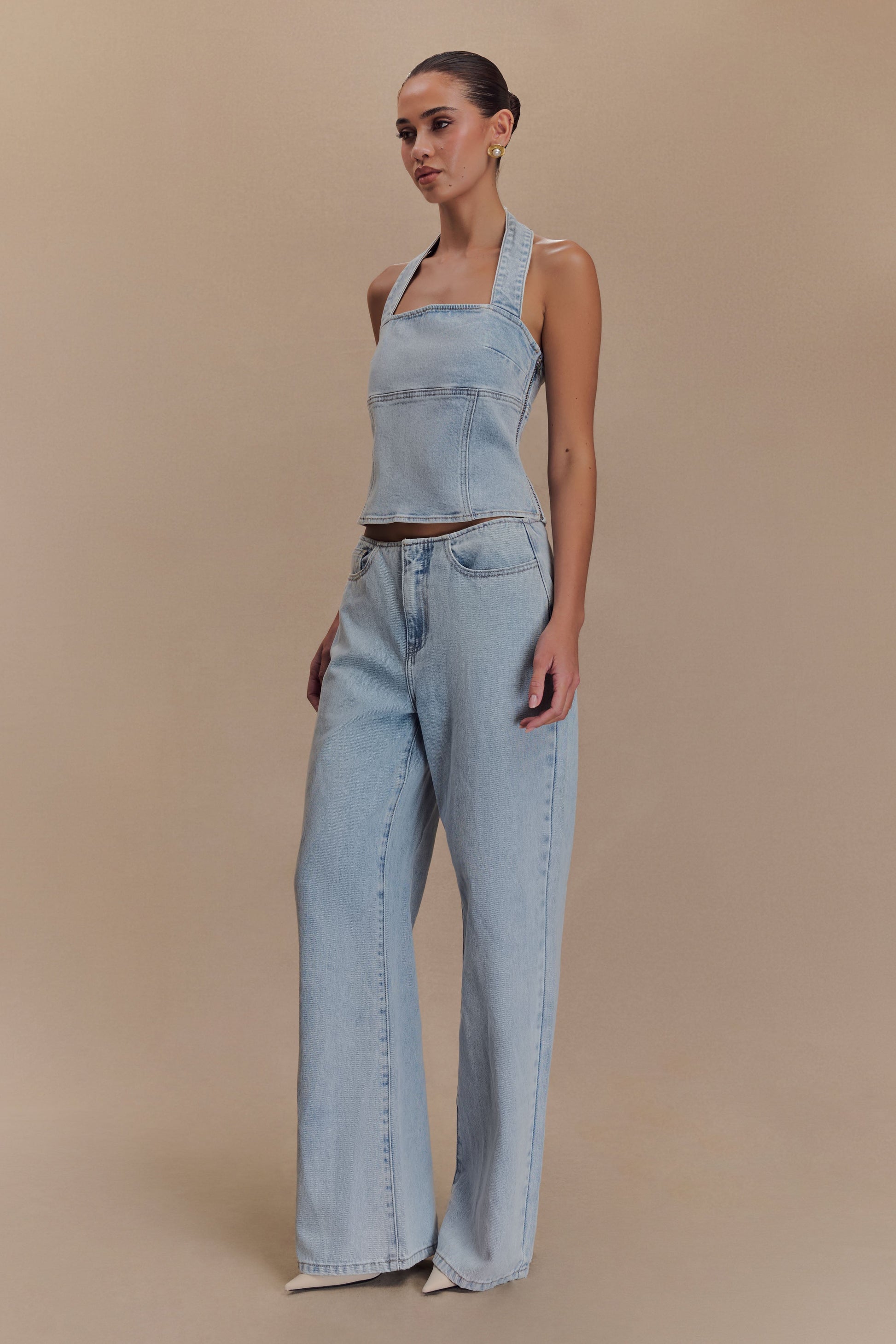 Caitlin Mid Rise Denim Jeans - Light Blue #3