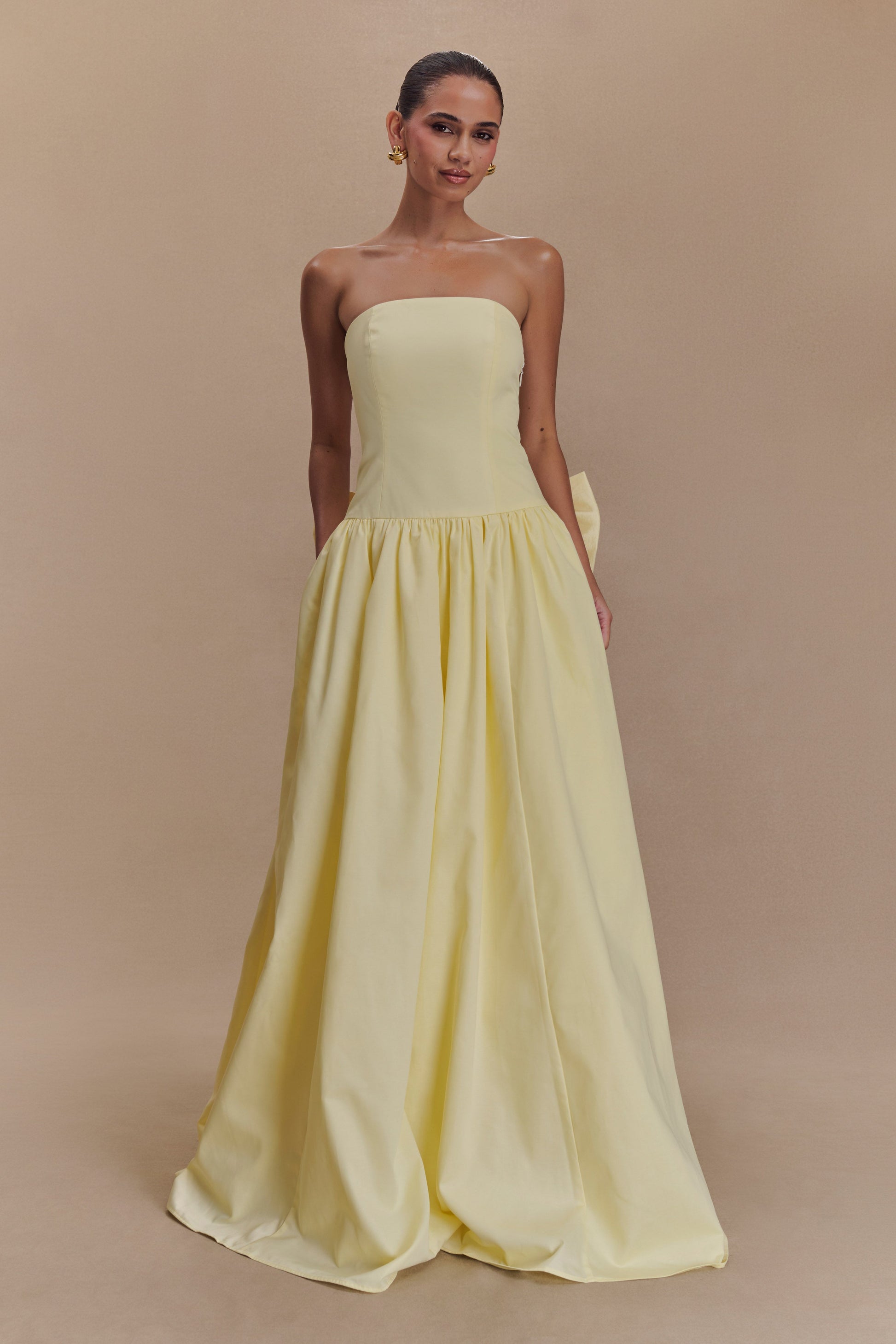 Frances Strapless Bow Maxi Dress - Lemon #2