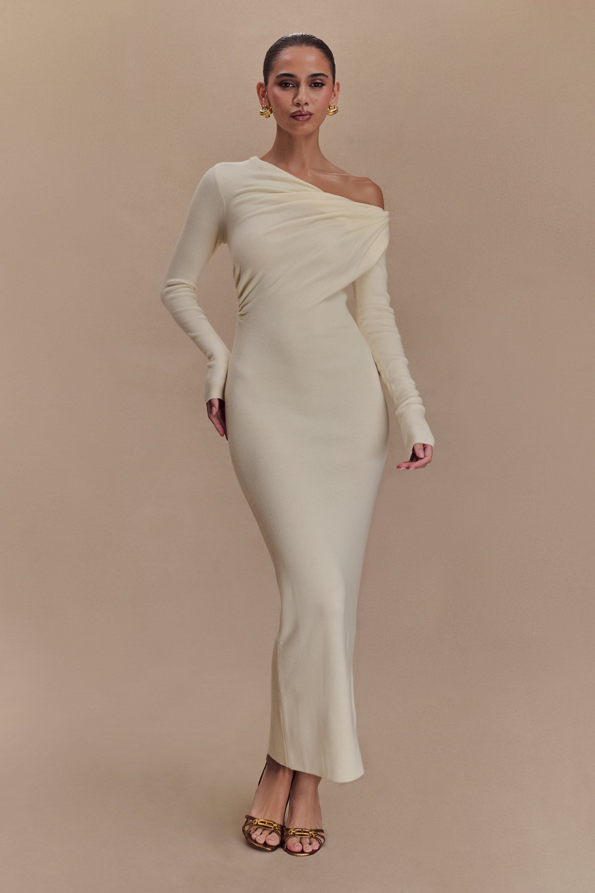 Culver Draped Twist Knit Midi Dress - Cream #6