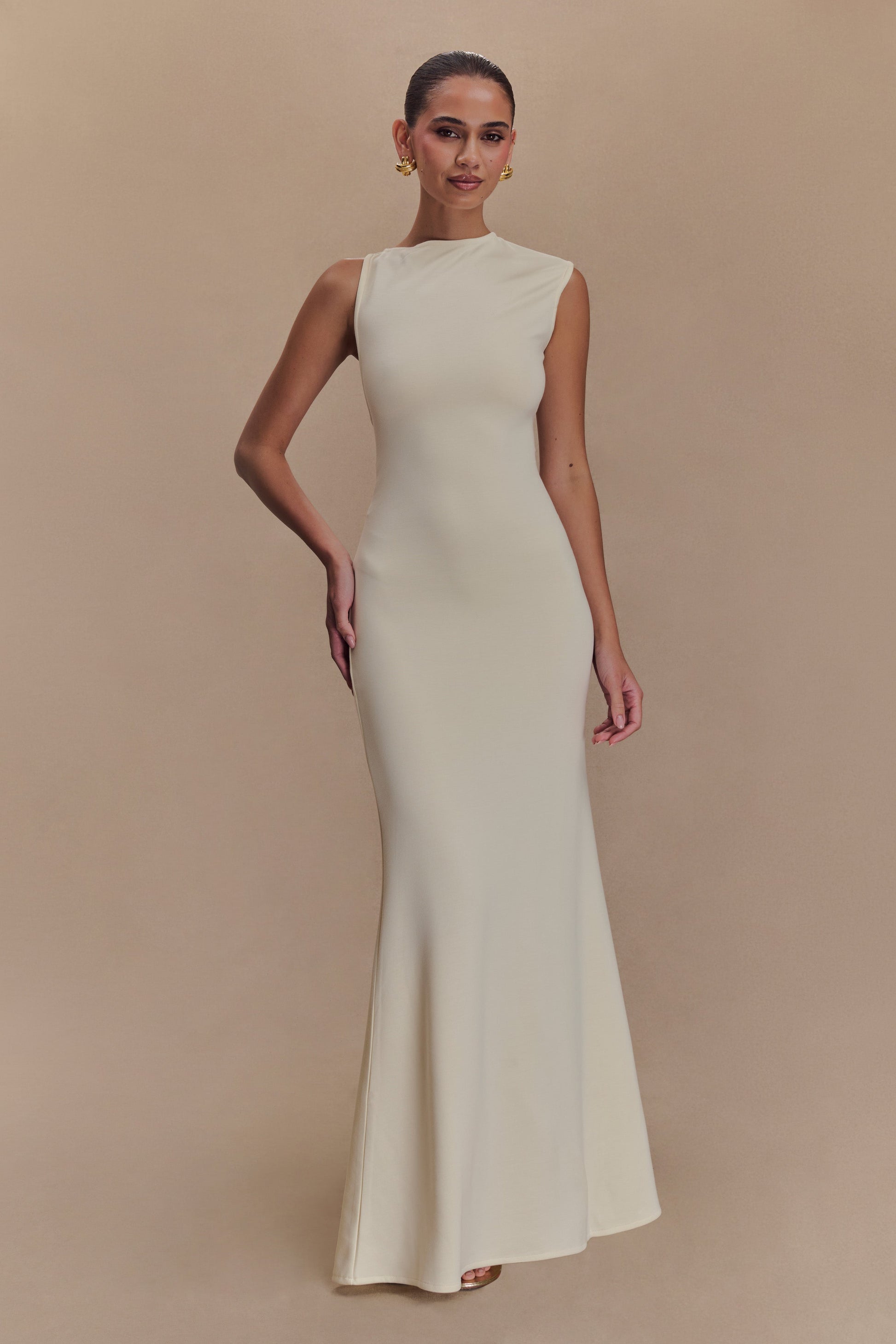 Katerina Scuba Jersey Cut Out Maxi Dress - Ivory #2