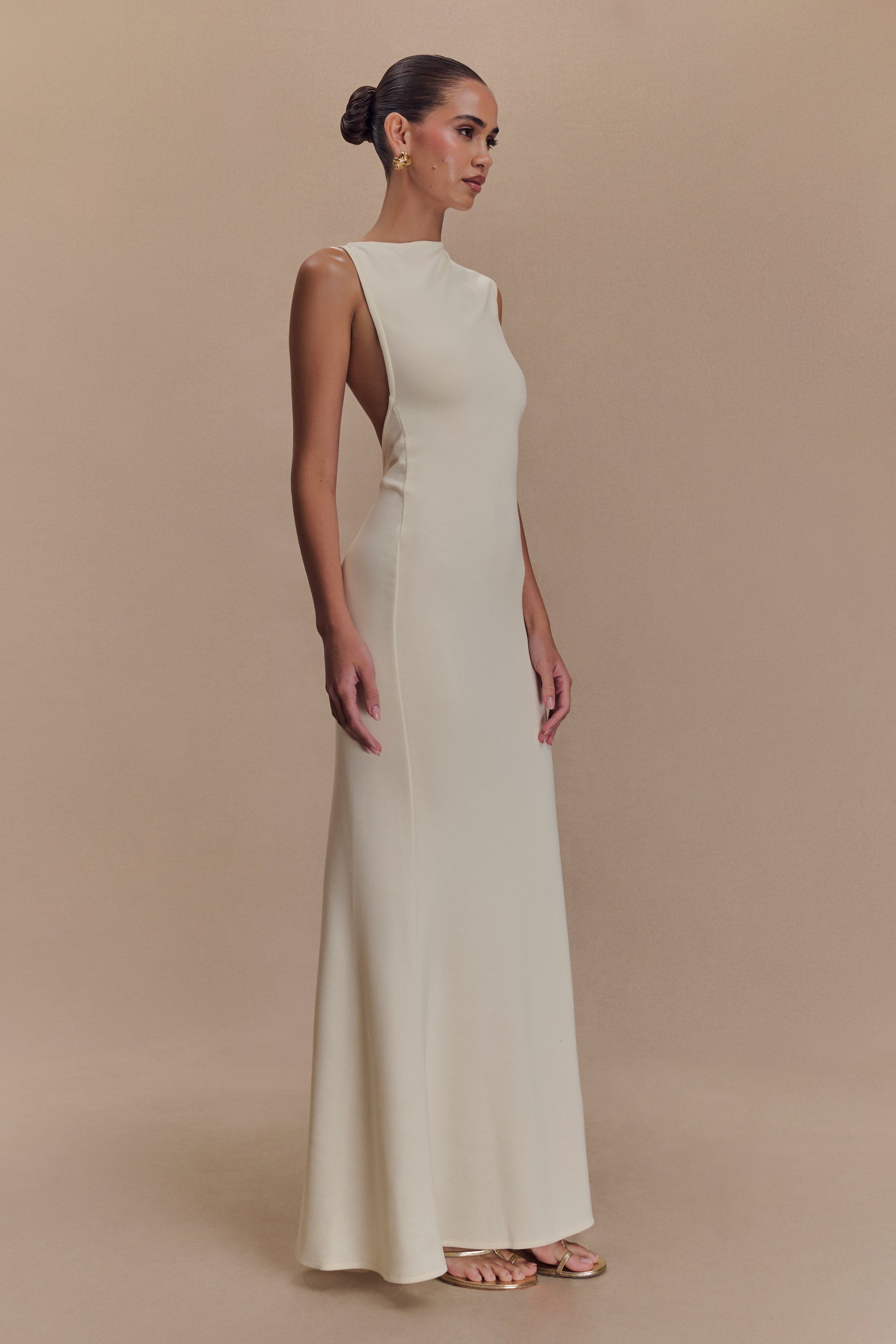 Katerina Scuba Jersey Cut Out Maxi Dress - Ivory #4
