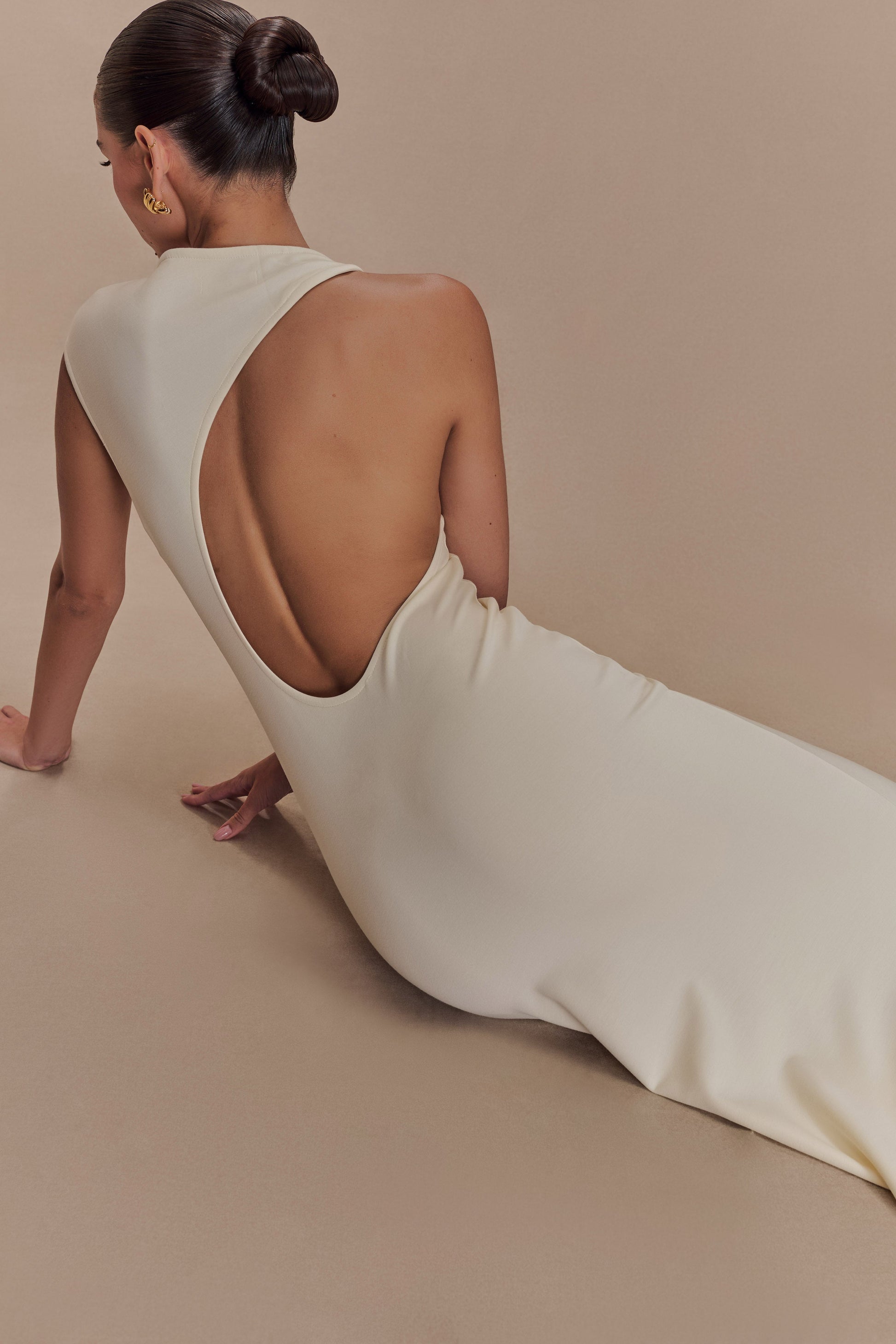 Katerina Scuba Jersey Cut Out Maxi Dress - Ivory #3