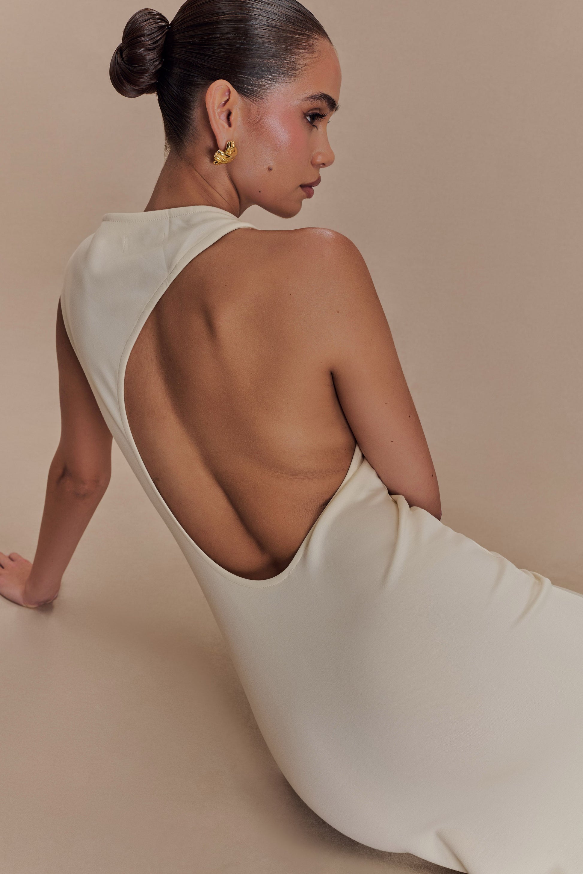 Katerina Scuba Jersey Cut Out Maxi Dress - Ivory #5