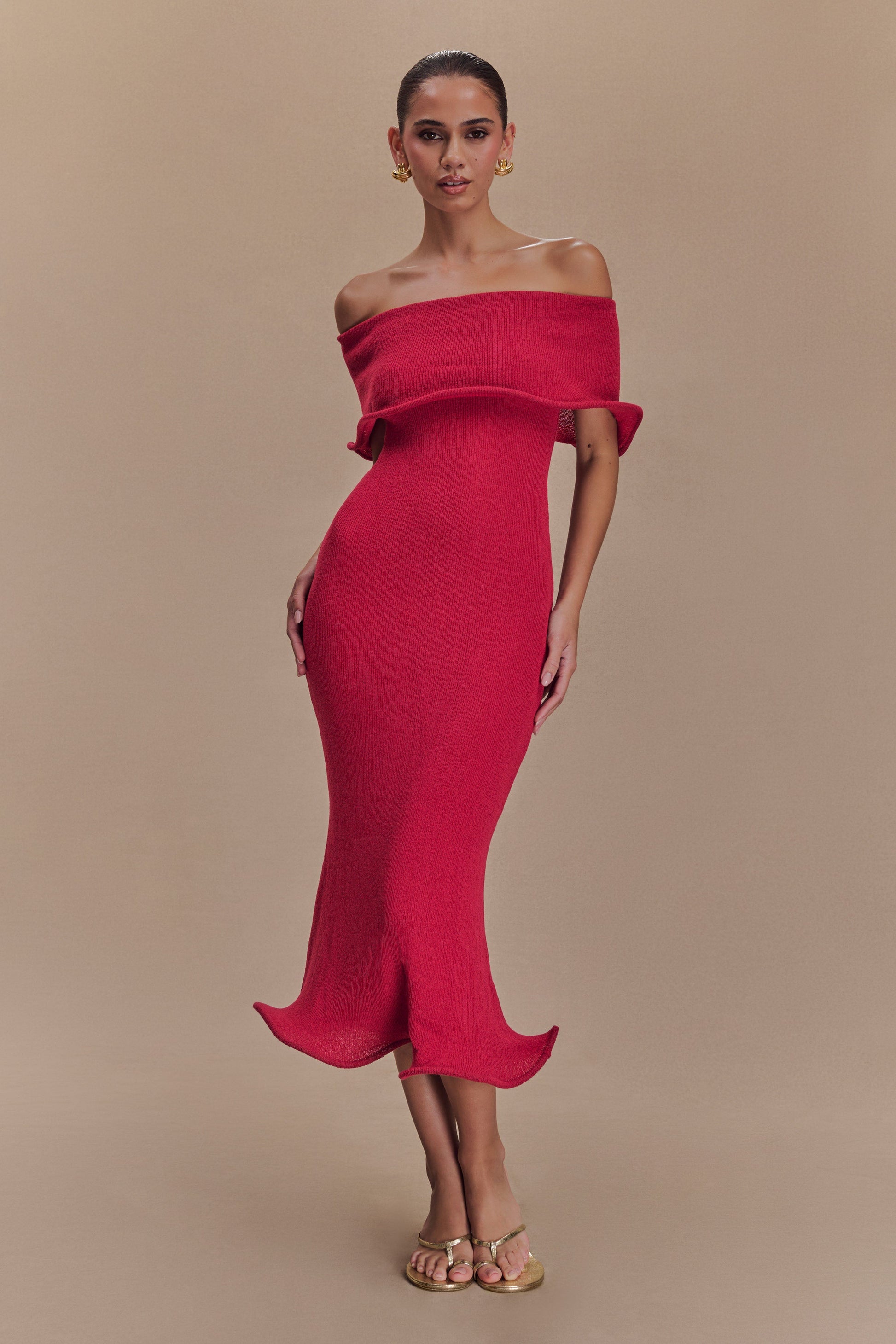 Molly Off Shoulder Knit Midi Dress - Raspberry #4