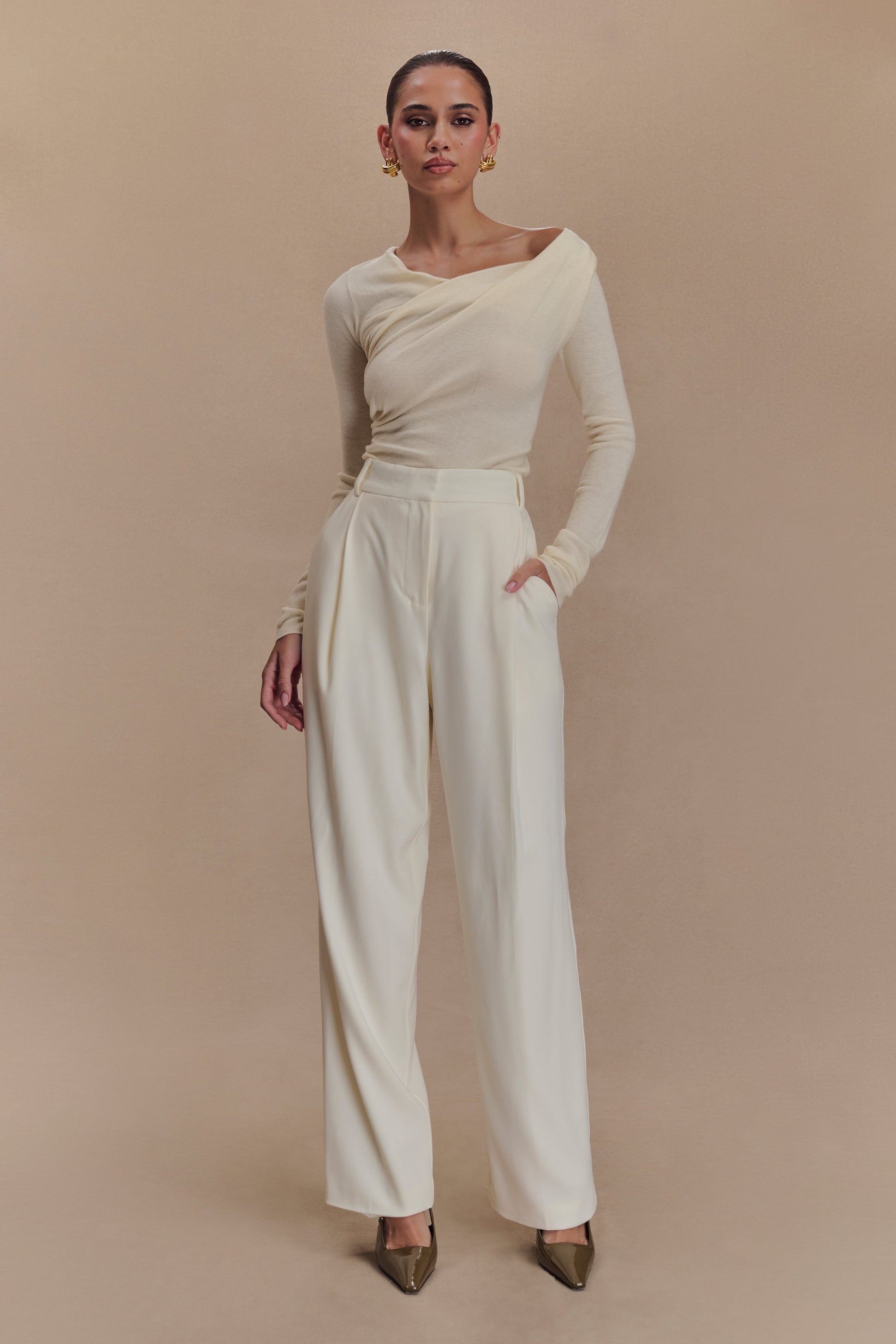 Culver Draped Twist Knit Top - Cream #4