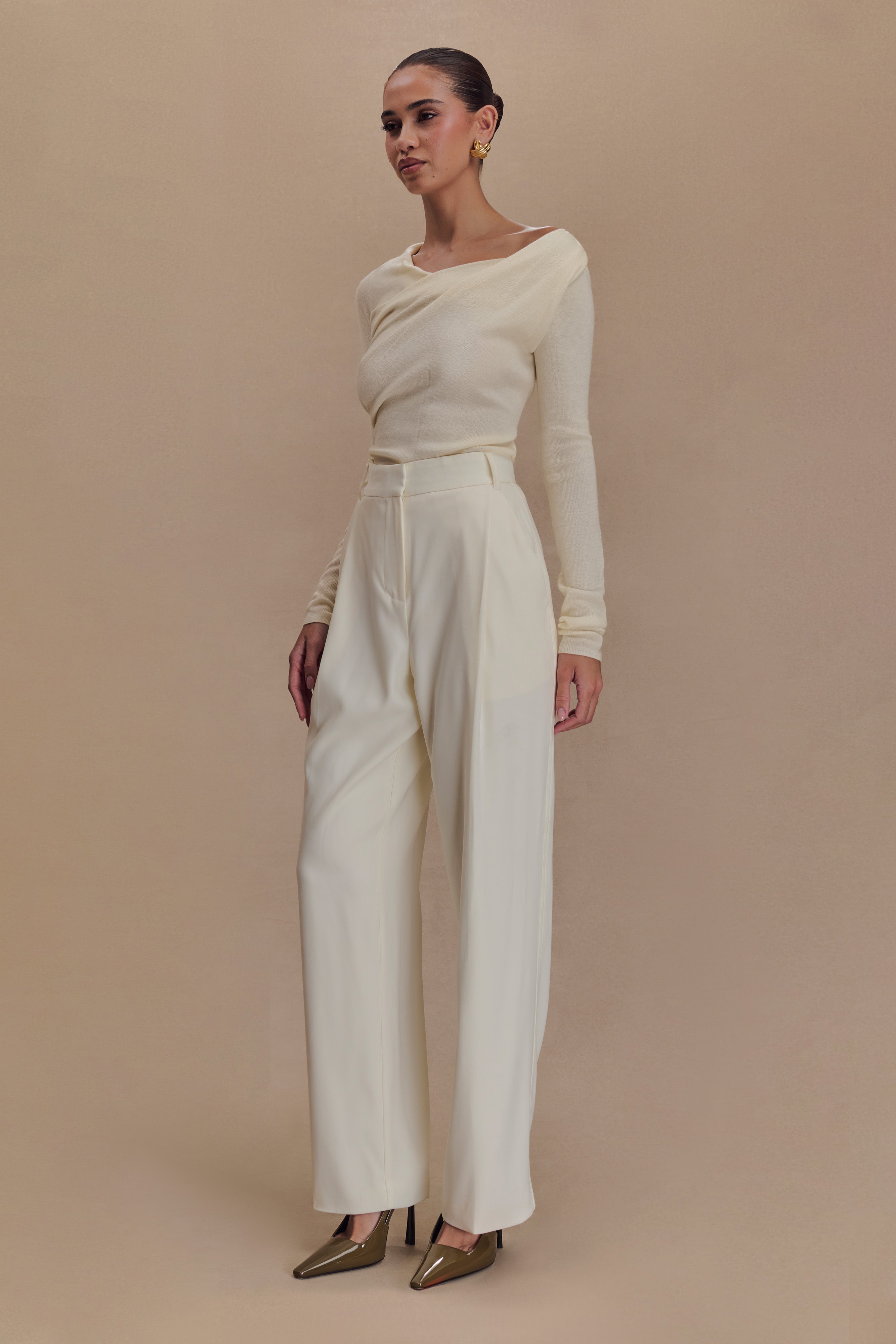 Culver Draped Twist Knit Top - Cream | MESHKI UK
