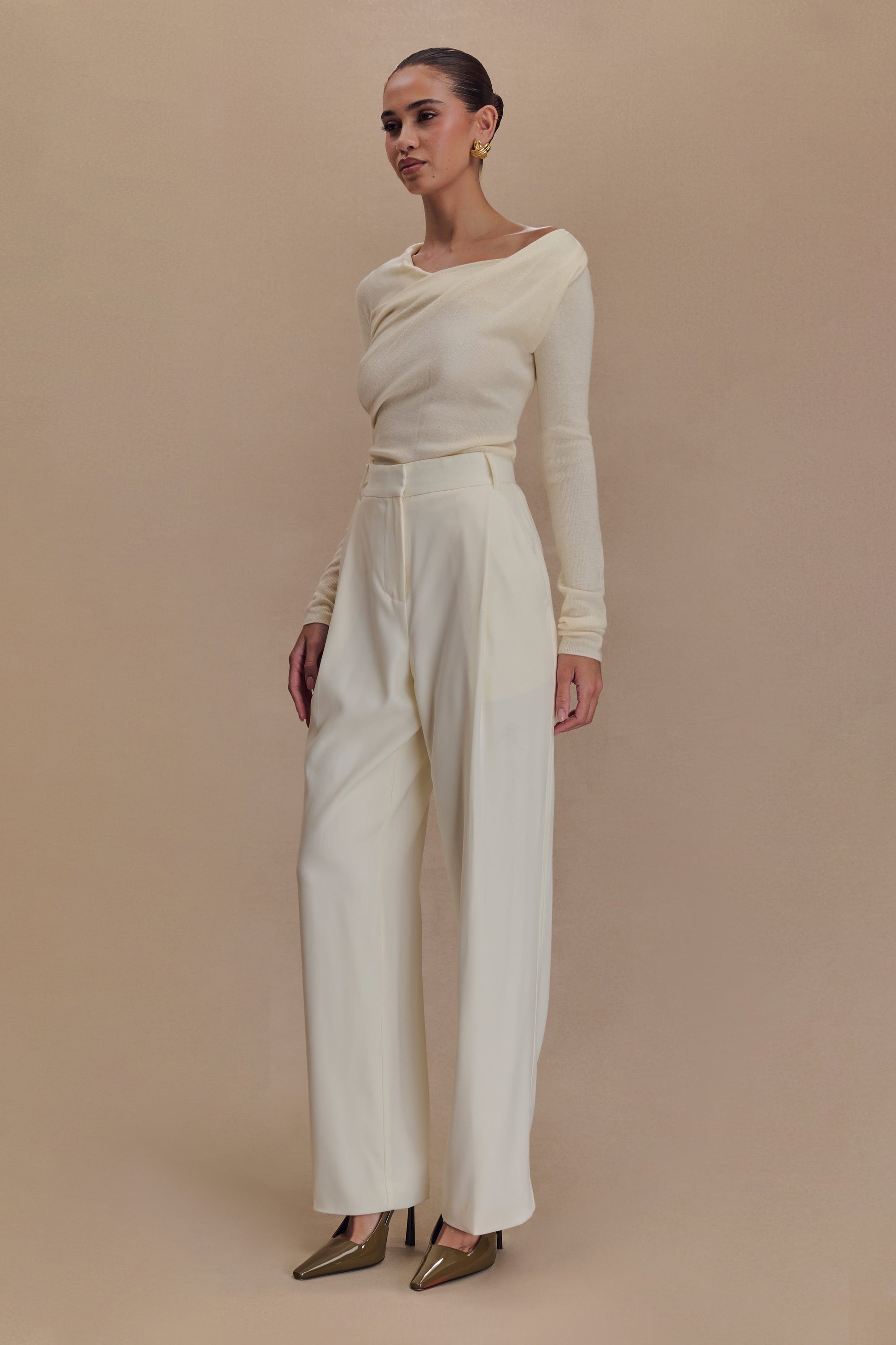 Culver Draped Twist Knit Top - Cream #3