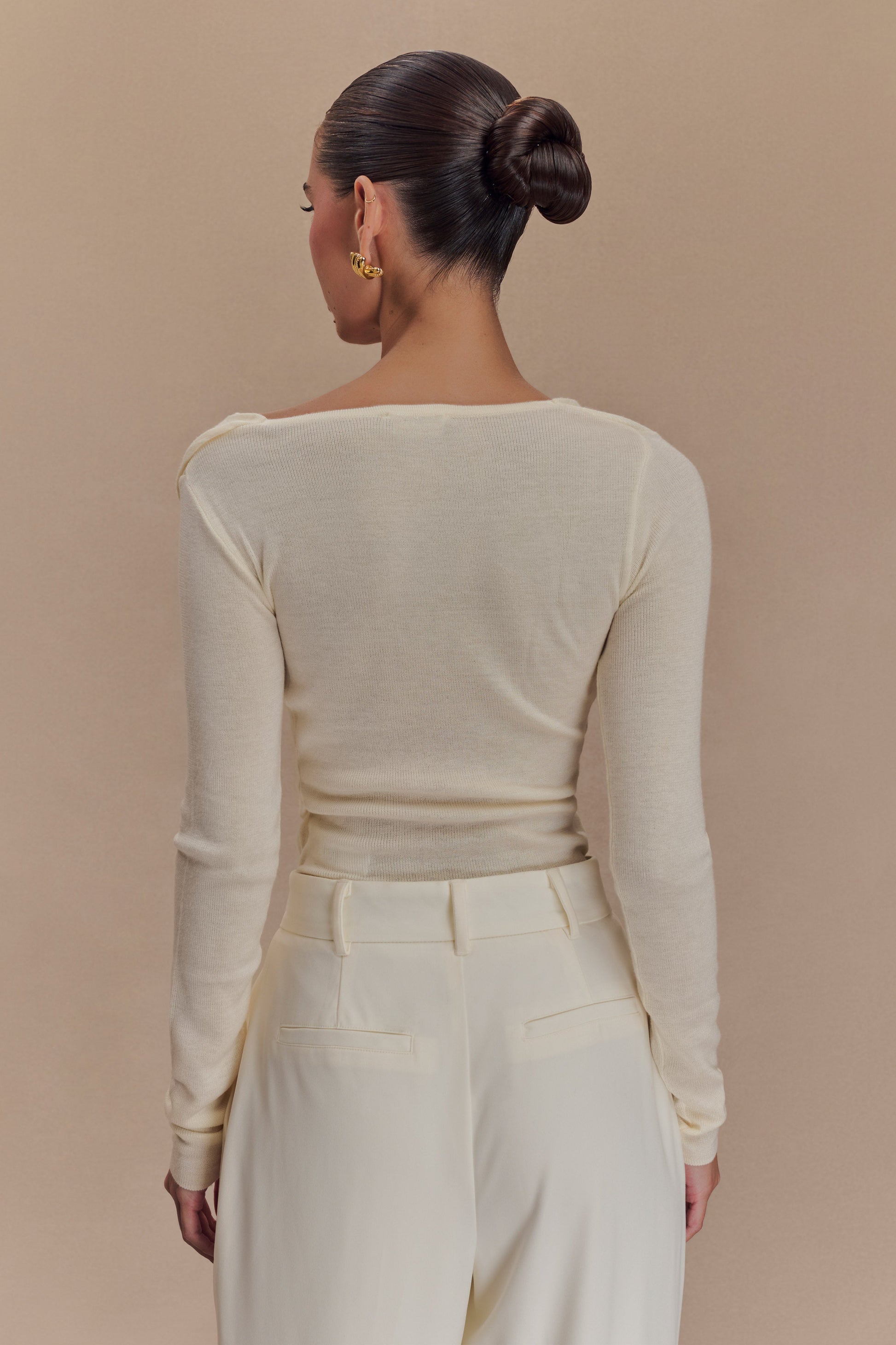 Culver Draped Twist Knit Top - Cream #2
