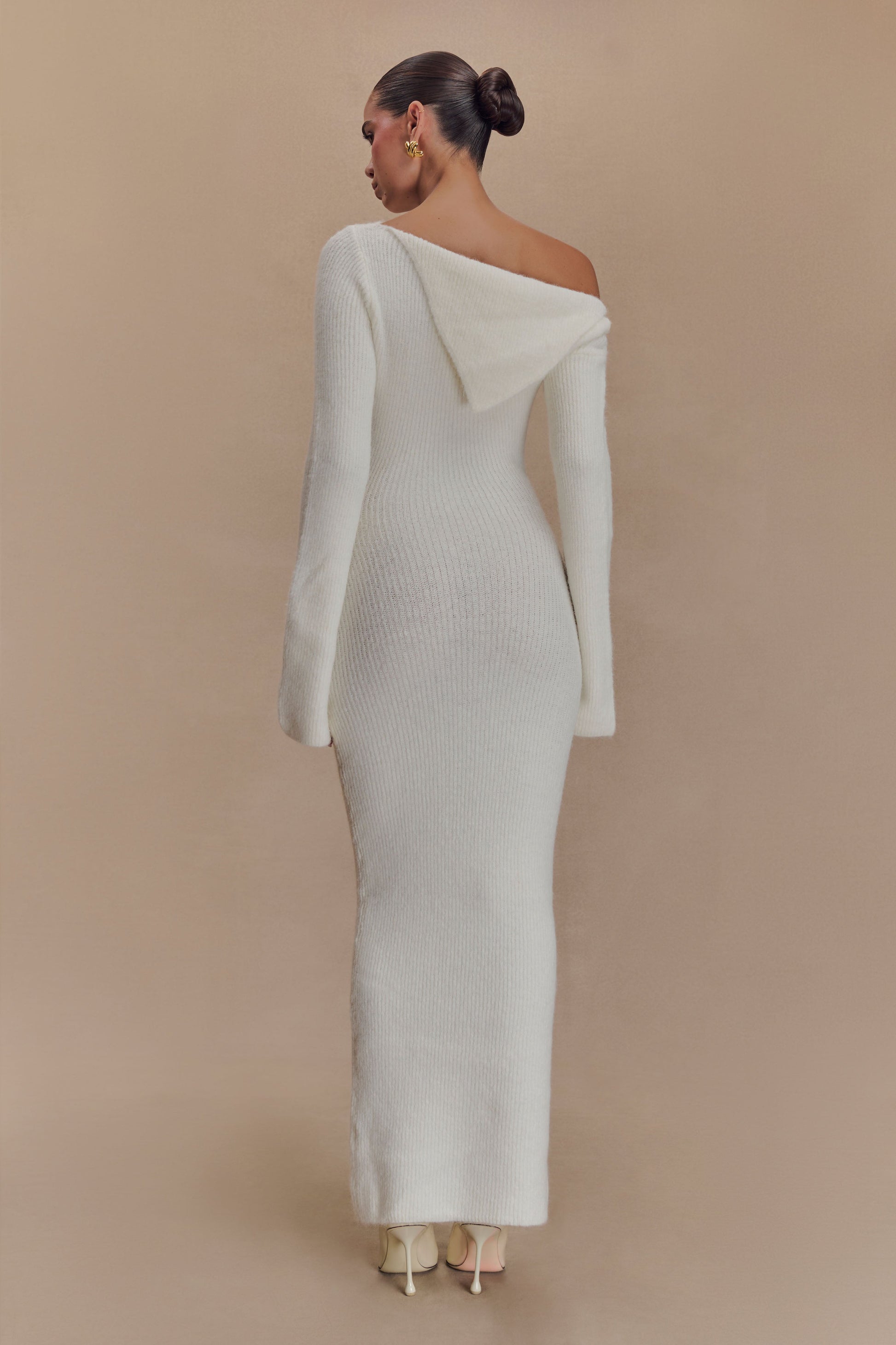 Magenta One Shoulder Fluffy Knit Midi Dress - Ivory #2