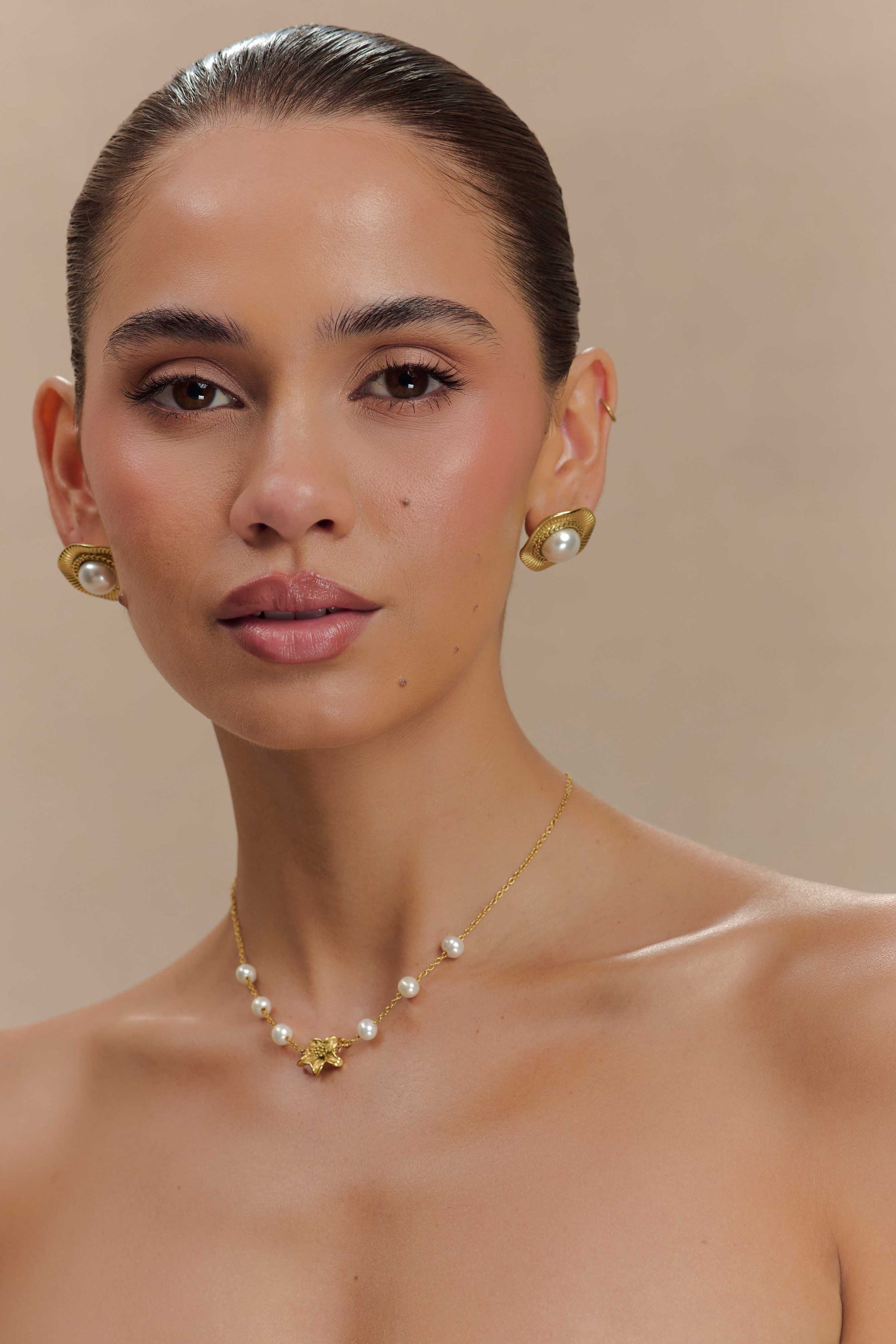 Eva Floral Fresh Water Pearl Necklace - Gold #3