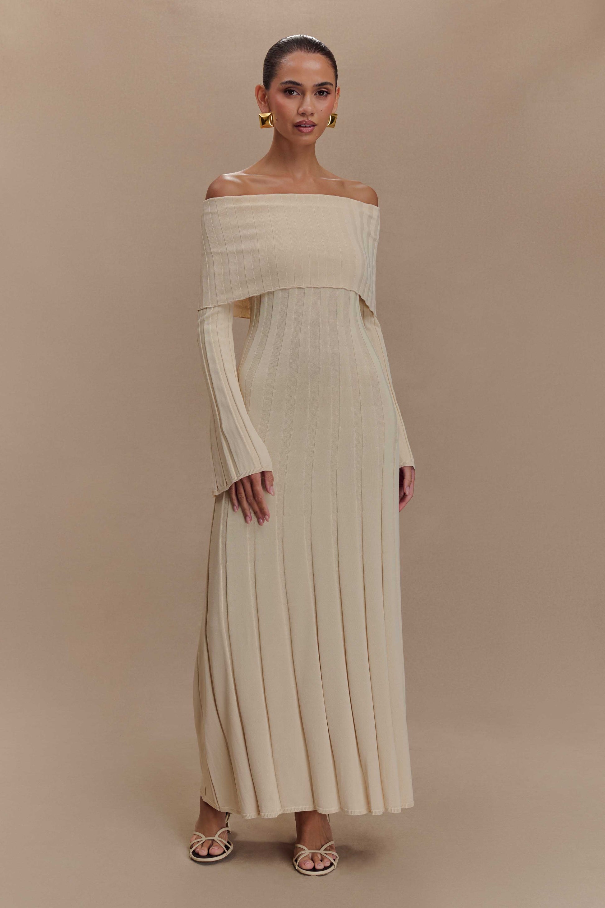 Alonza Long Sleeve Knit Midi Dress - Cream #5