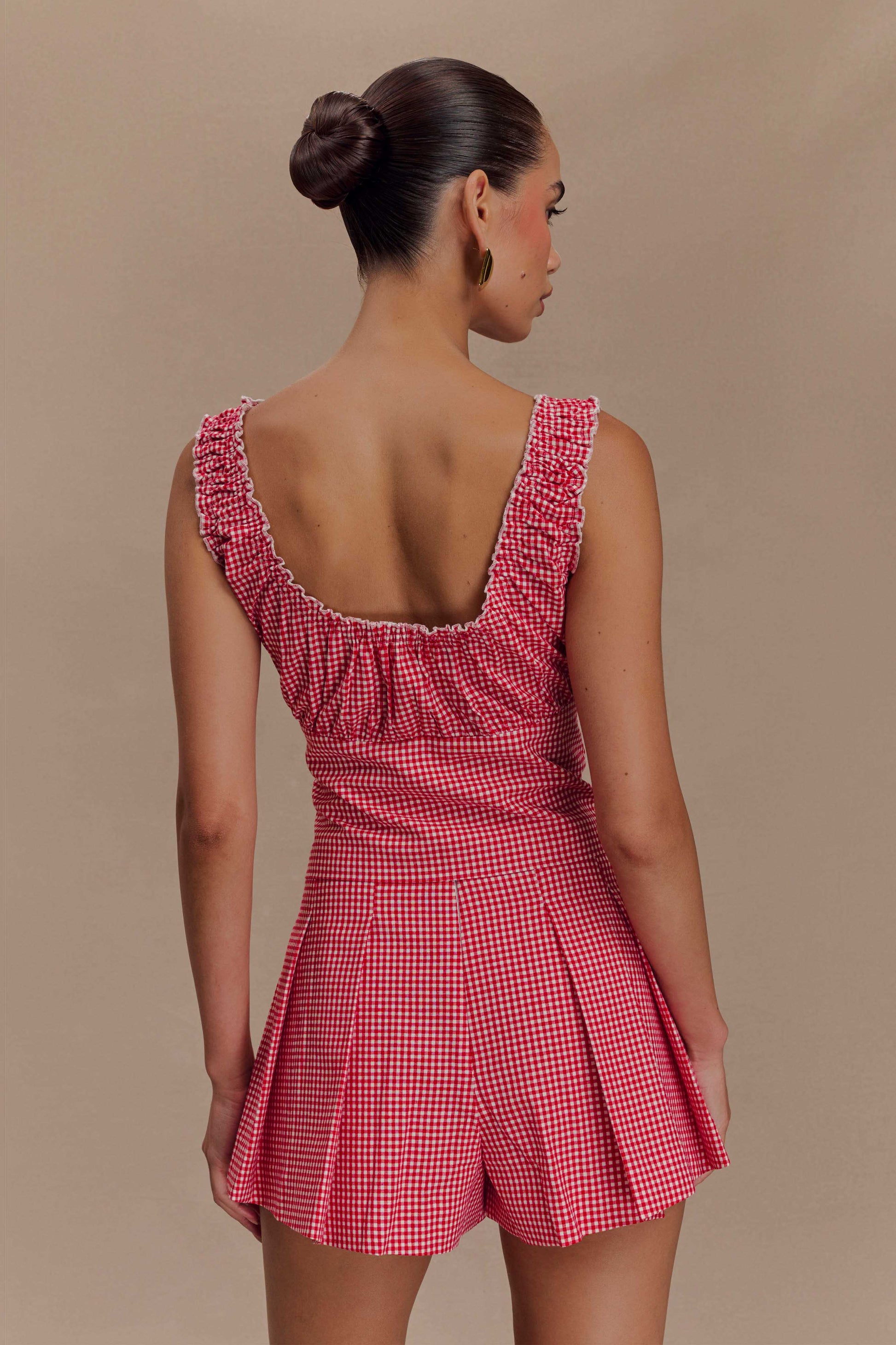 Ines Sleeveless Ruched Top - Red Gingham #3