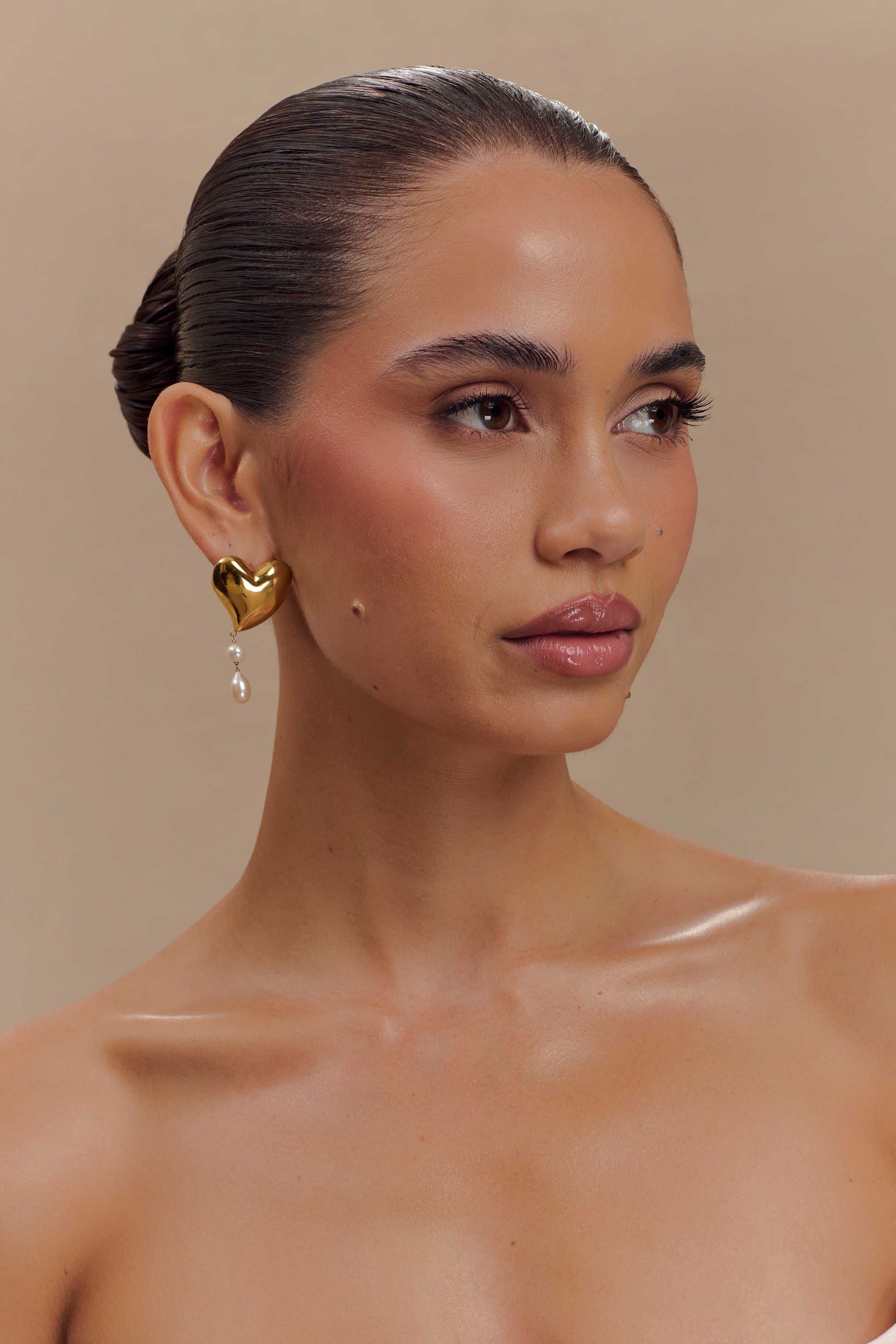 Kiara Heart Pearl Drop Earrings - Gold #2