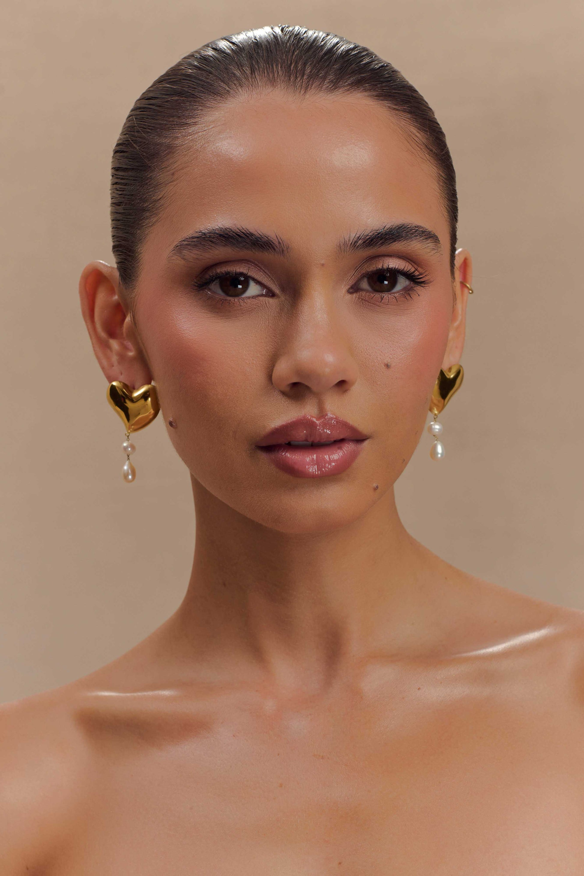 Kiara Heart Pearl Drop Earrings - Gold #3