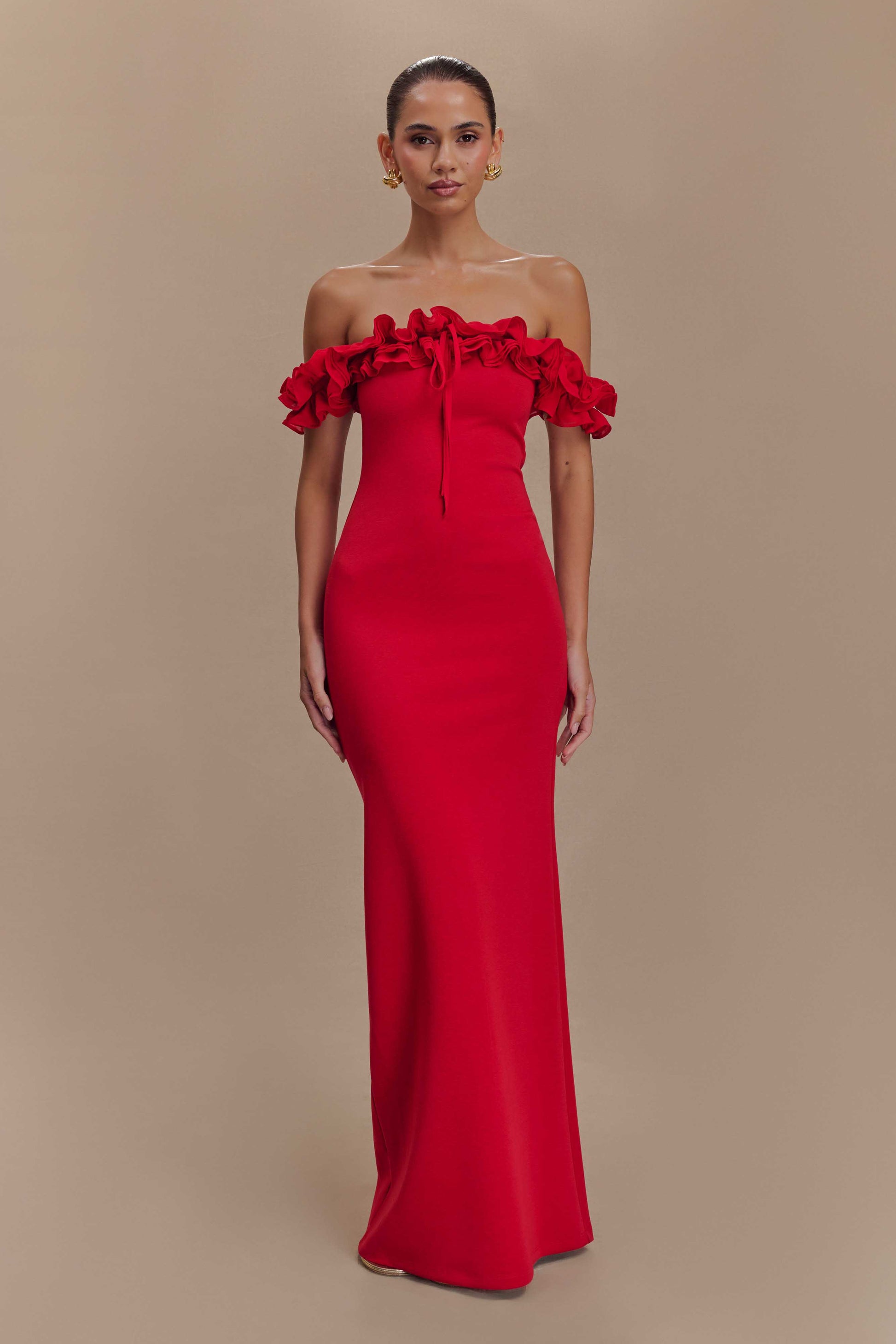 Nova Ruffle Off Shoulder Maxi Dress - Ruby #6
