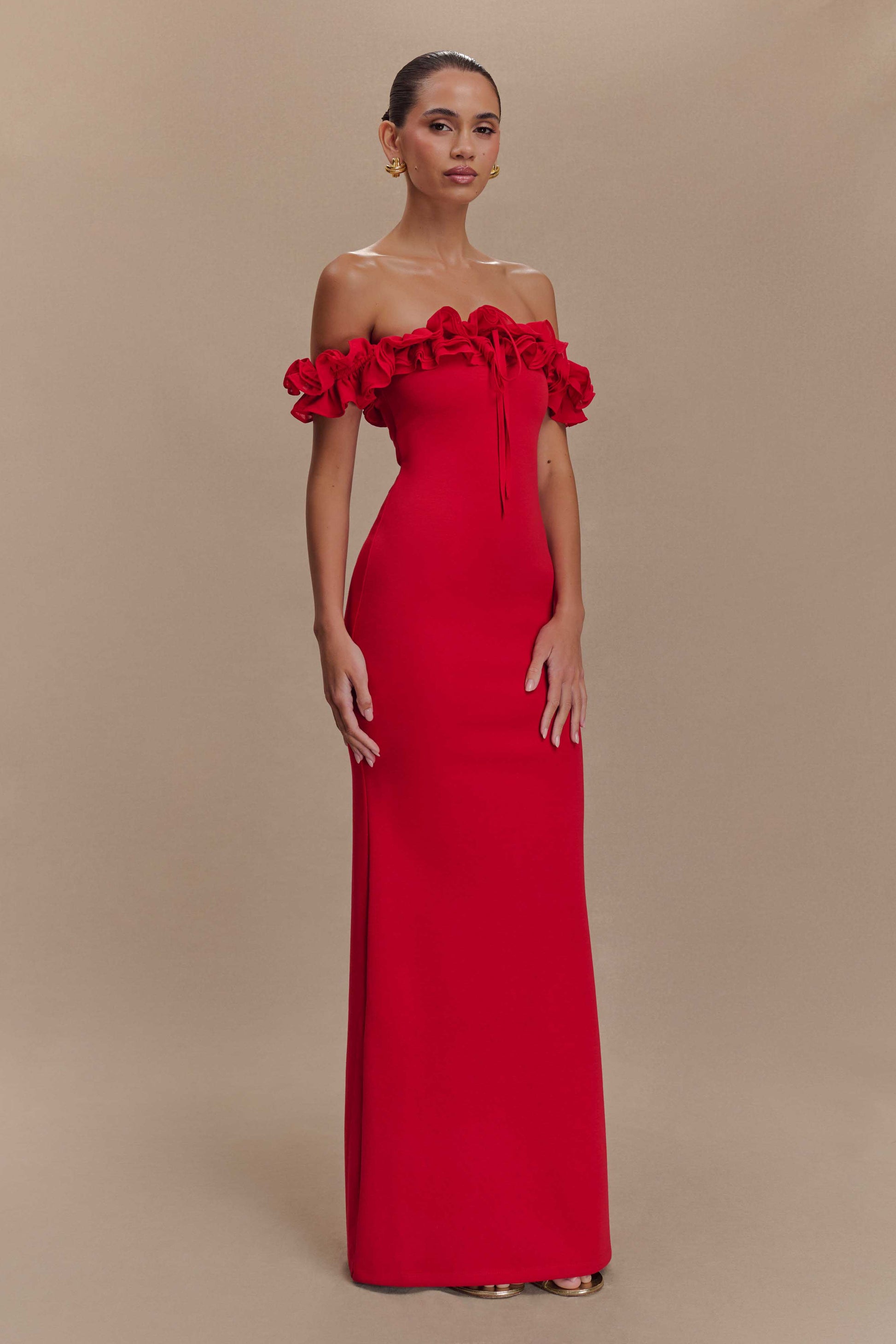 Nova Ruffle Off Shoulder Maxi Dress - Ruby #5