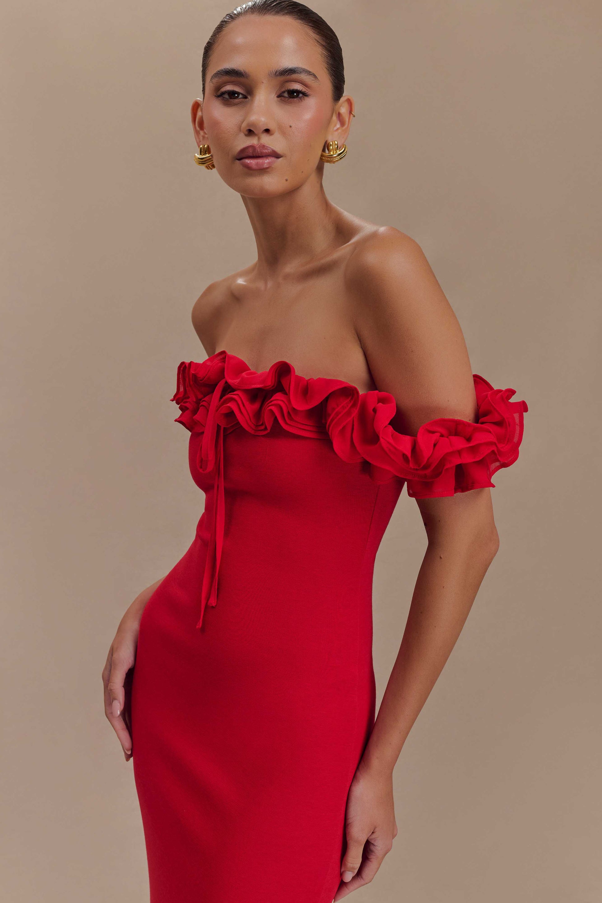 Nova Ruffle Off Shoulder Maxi Dress - Ruby #4