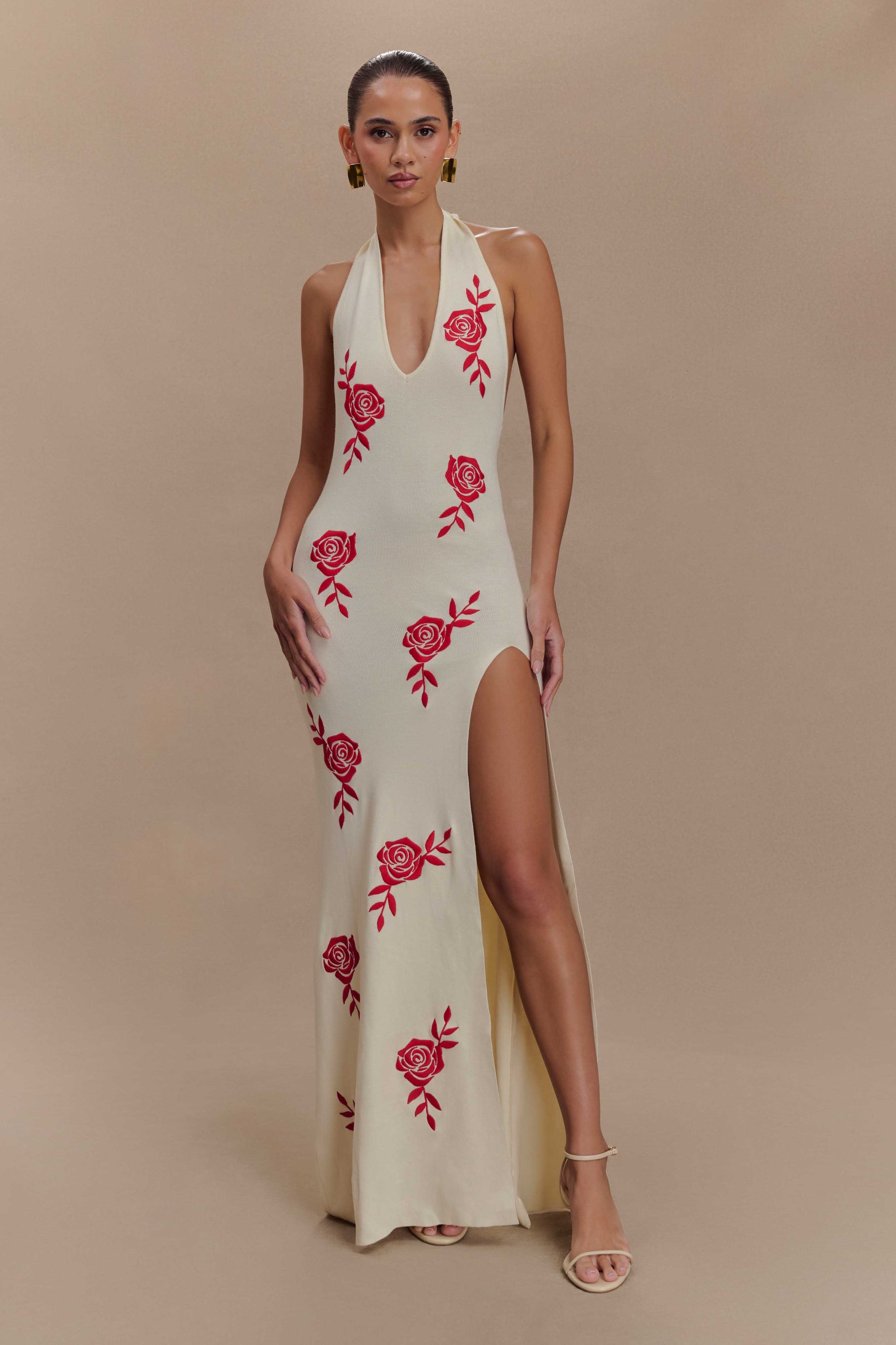 Shiloh Rose Knit Halter Maxi Dress - Ivory #5