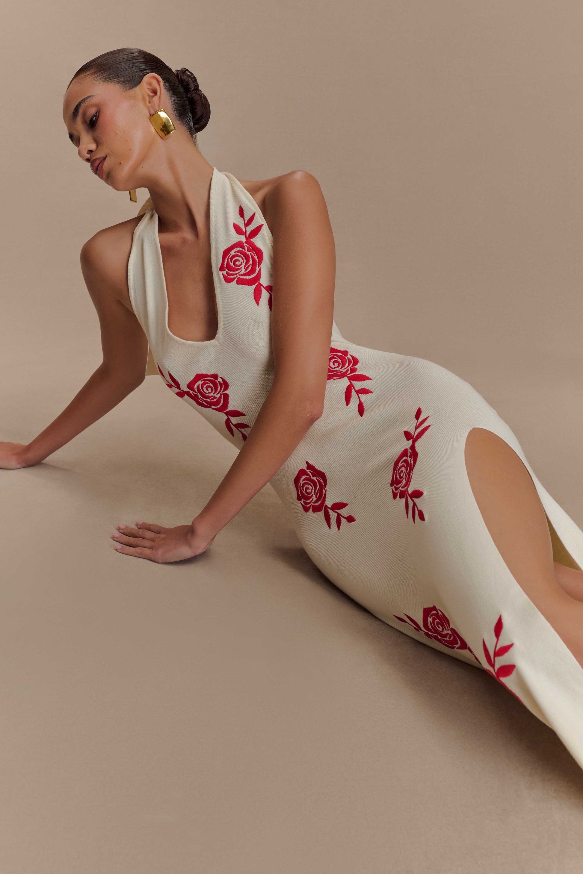 Shiloh Rose Knit Halter Maxi Dress - Ivory #3