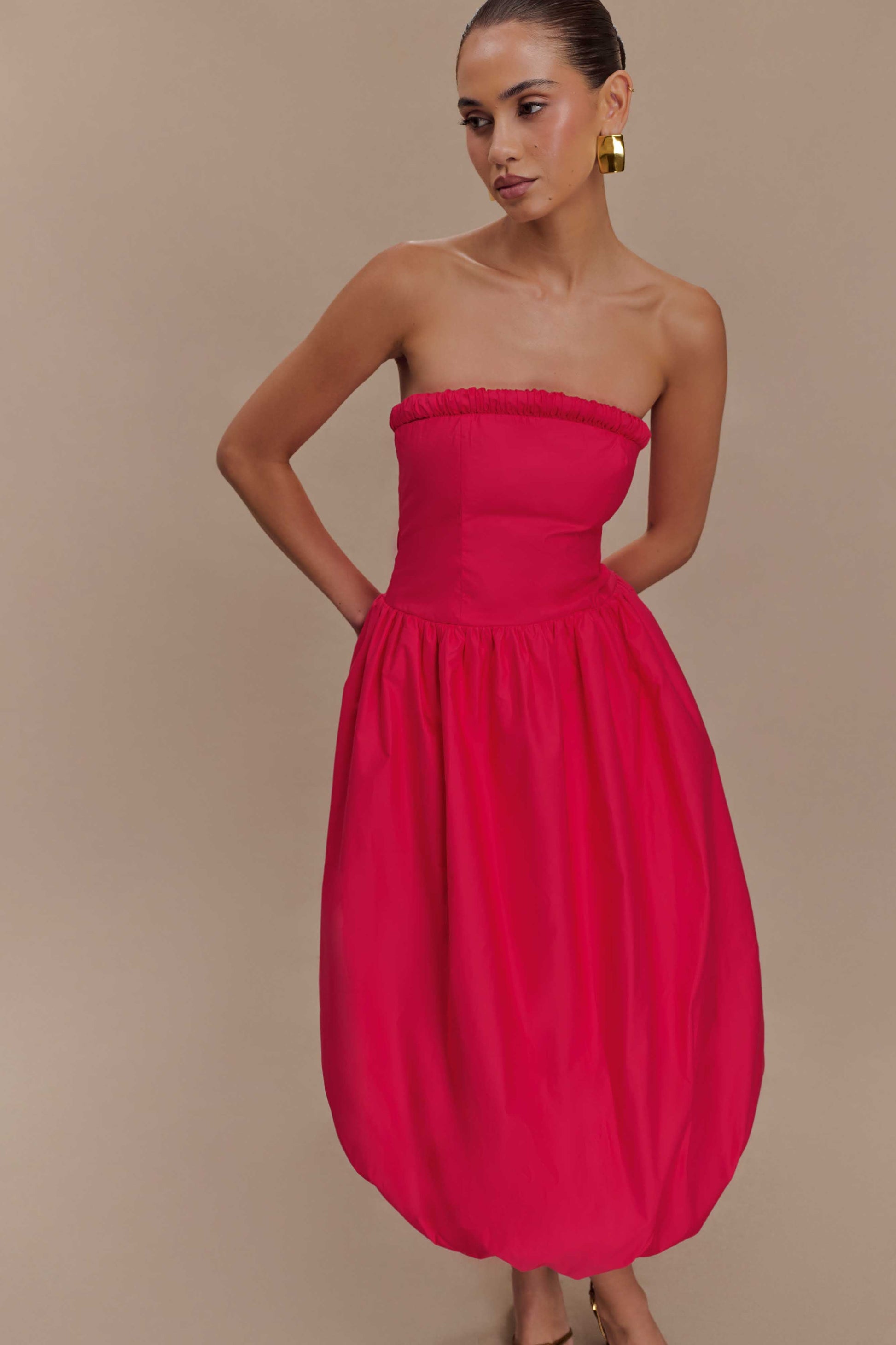 Dulce Puff Midi Dress - Raspberry #3
