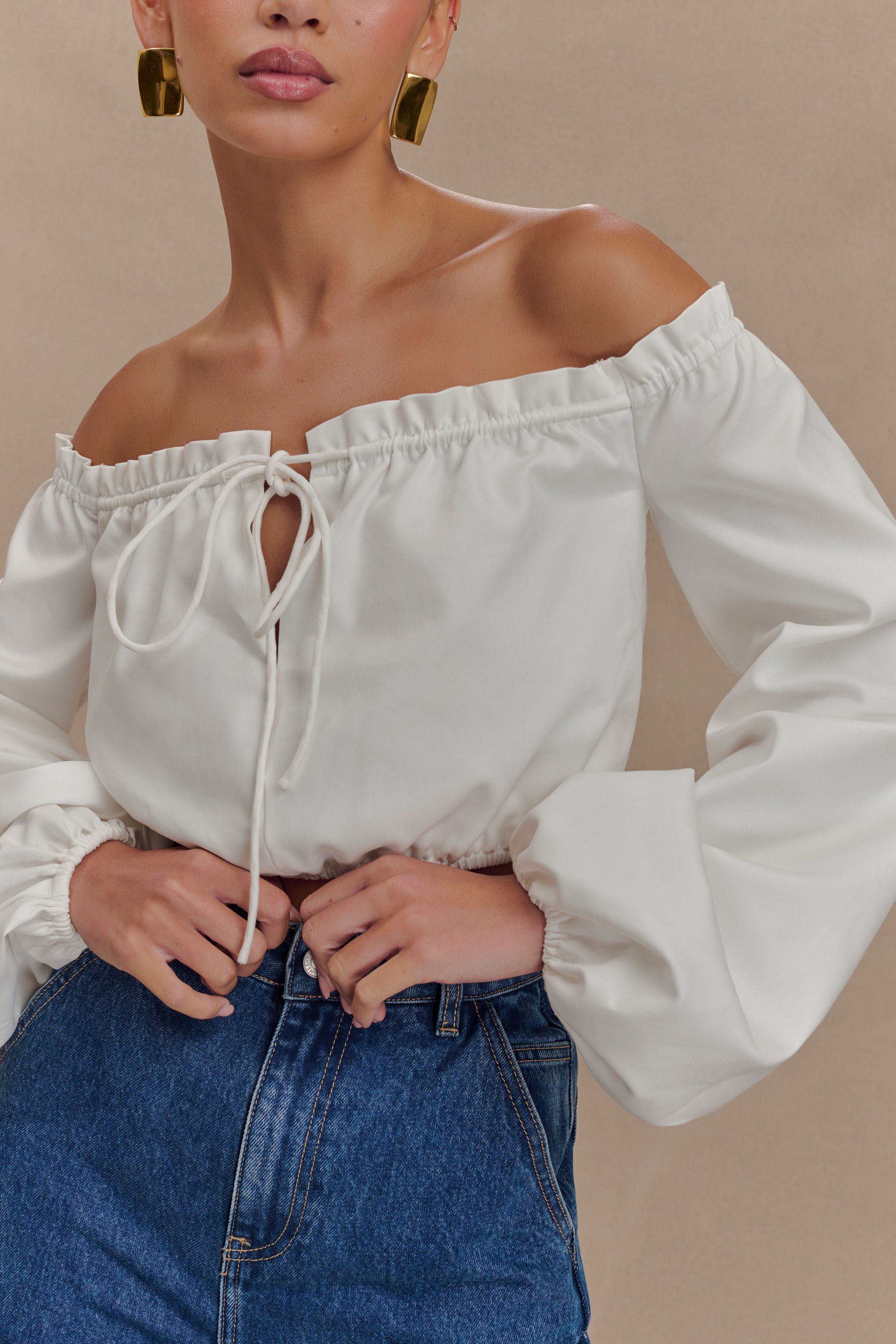 Salome Off Shoulder Crop Top - White #3