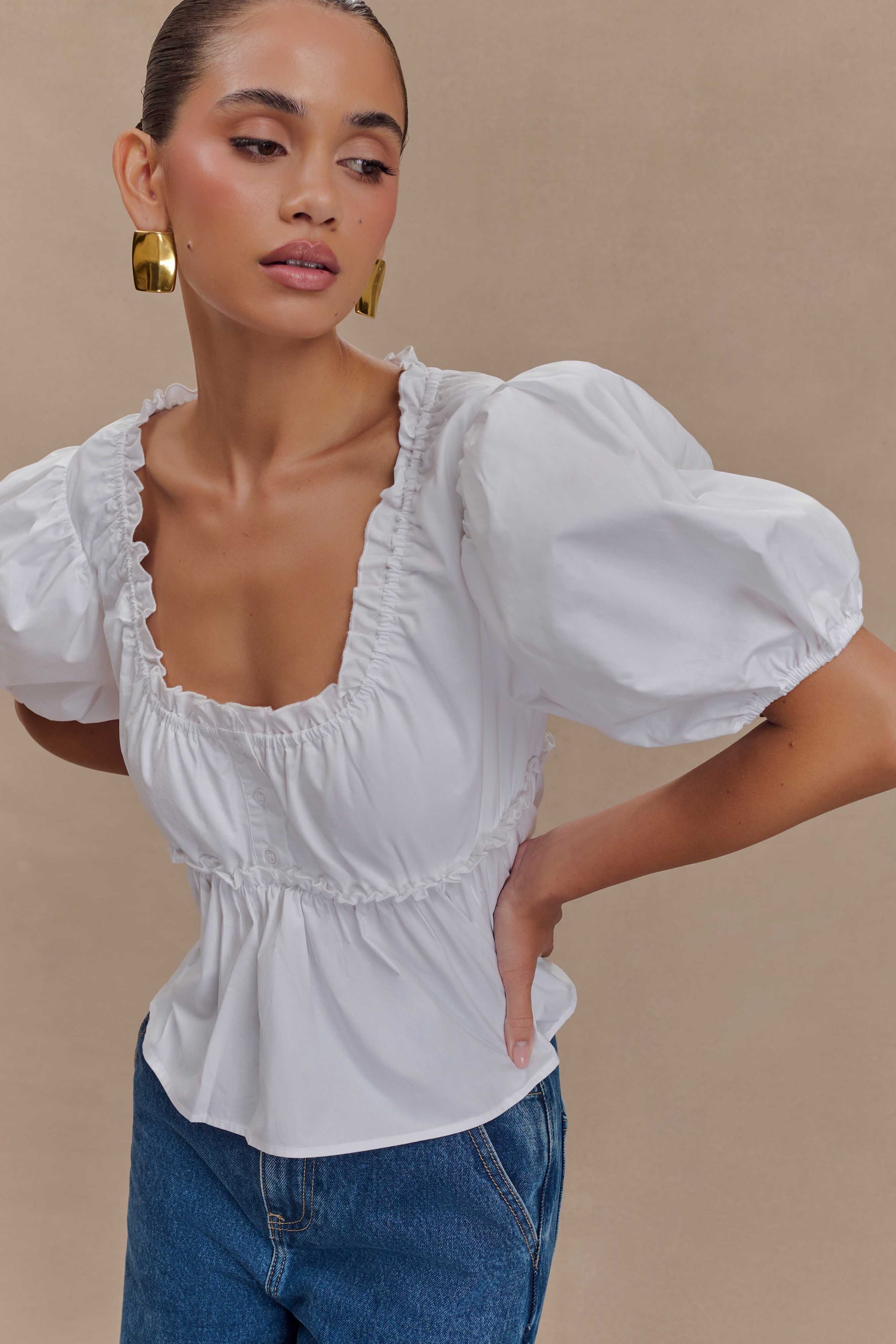 Magdalena Puff Crop Top - White #3