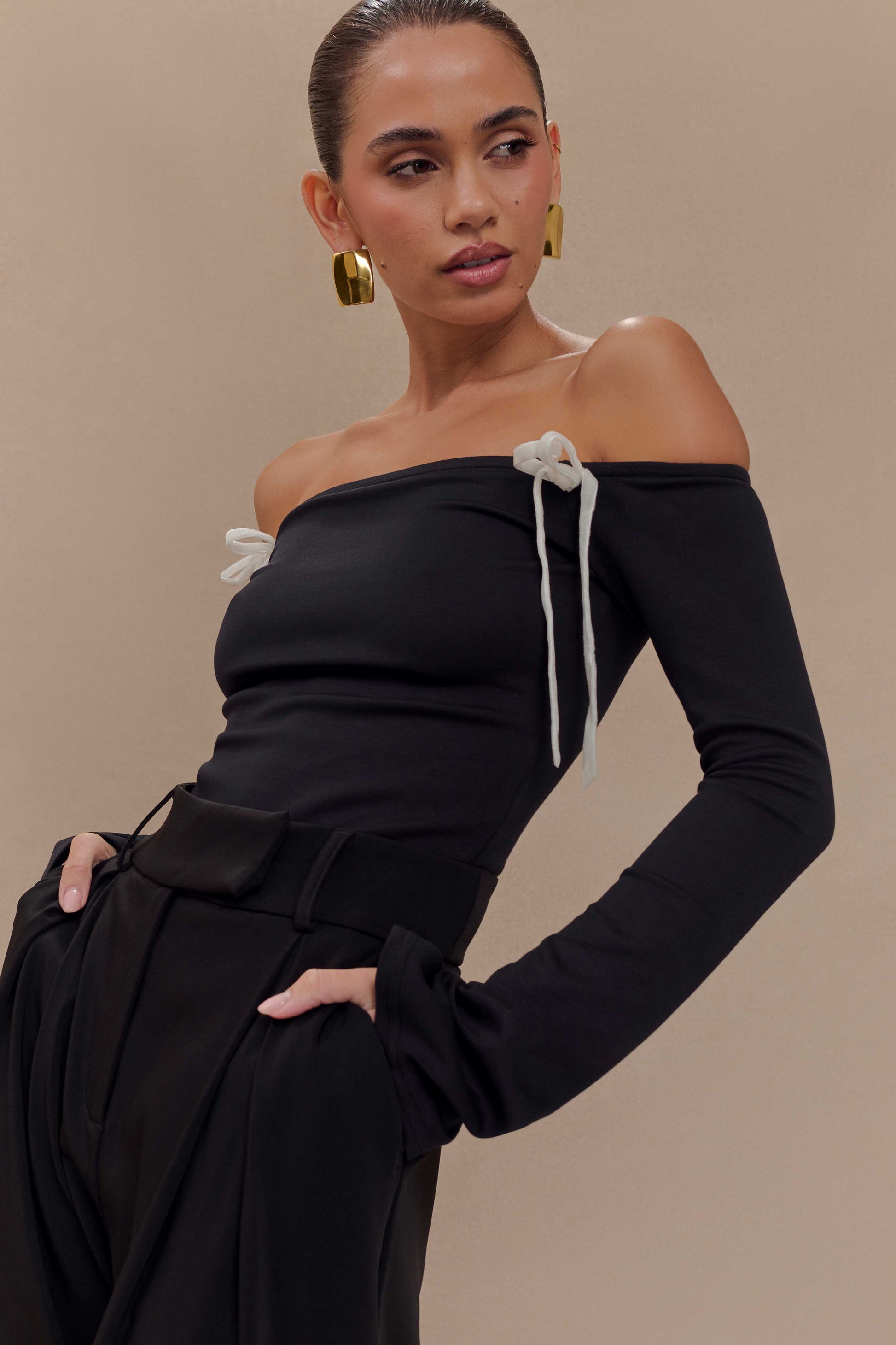 Marlene Scuba Jersey Contrast Top - Black/White #3