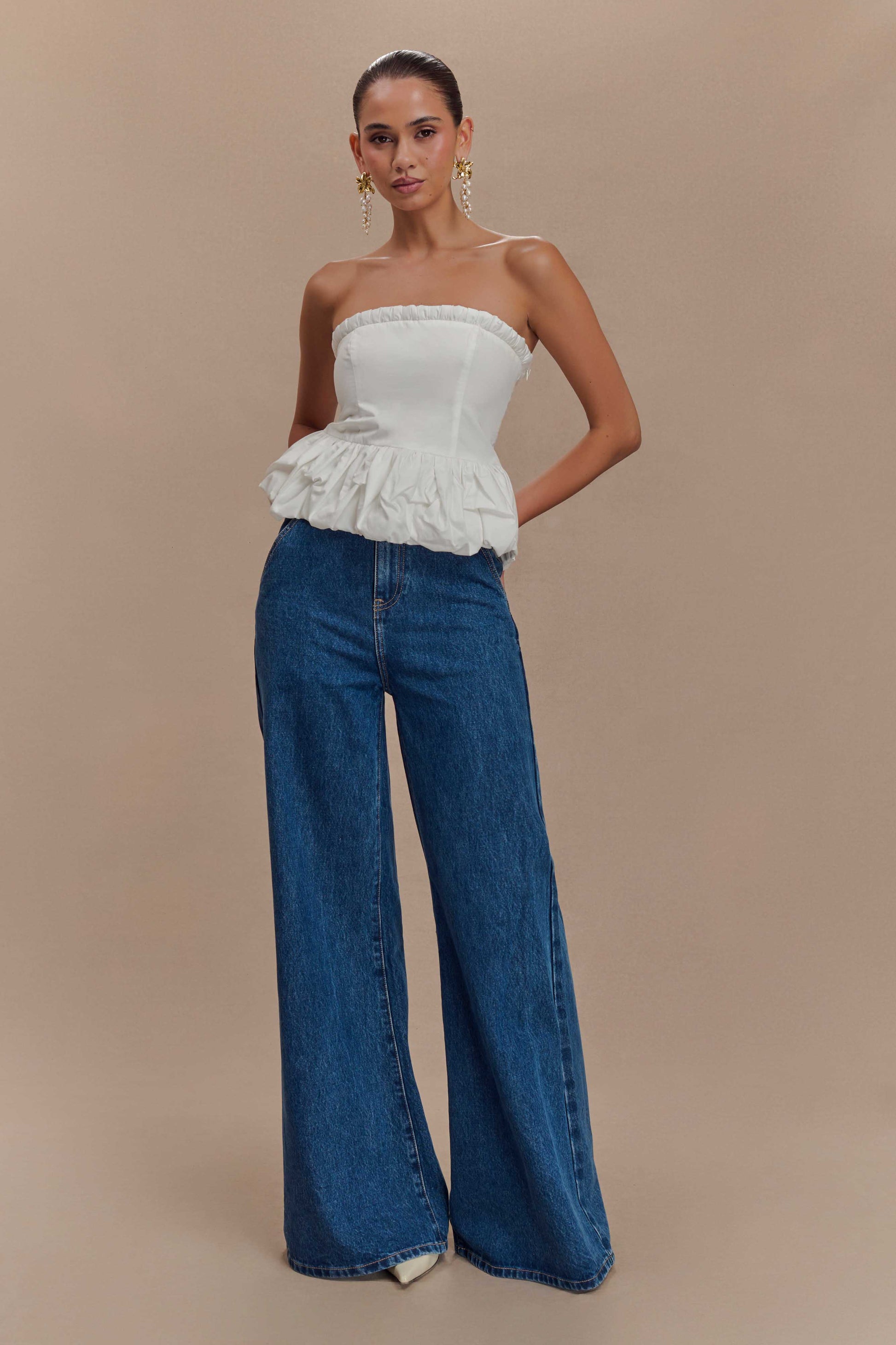 Cora Ruched Strapless Top - White #5