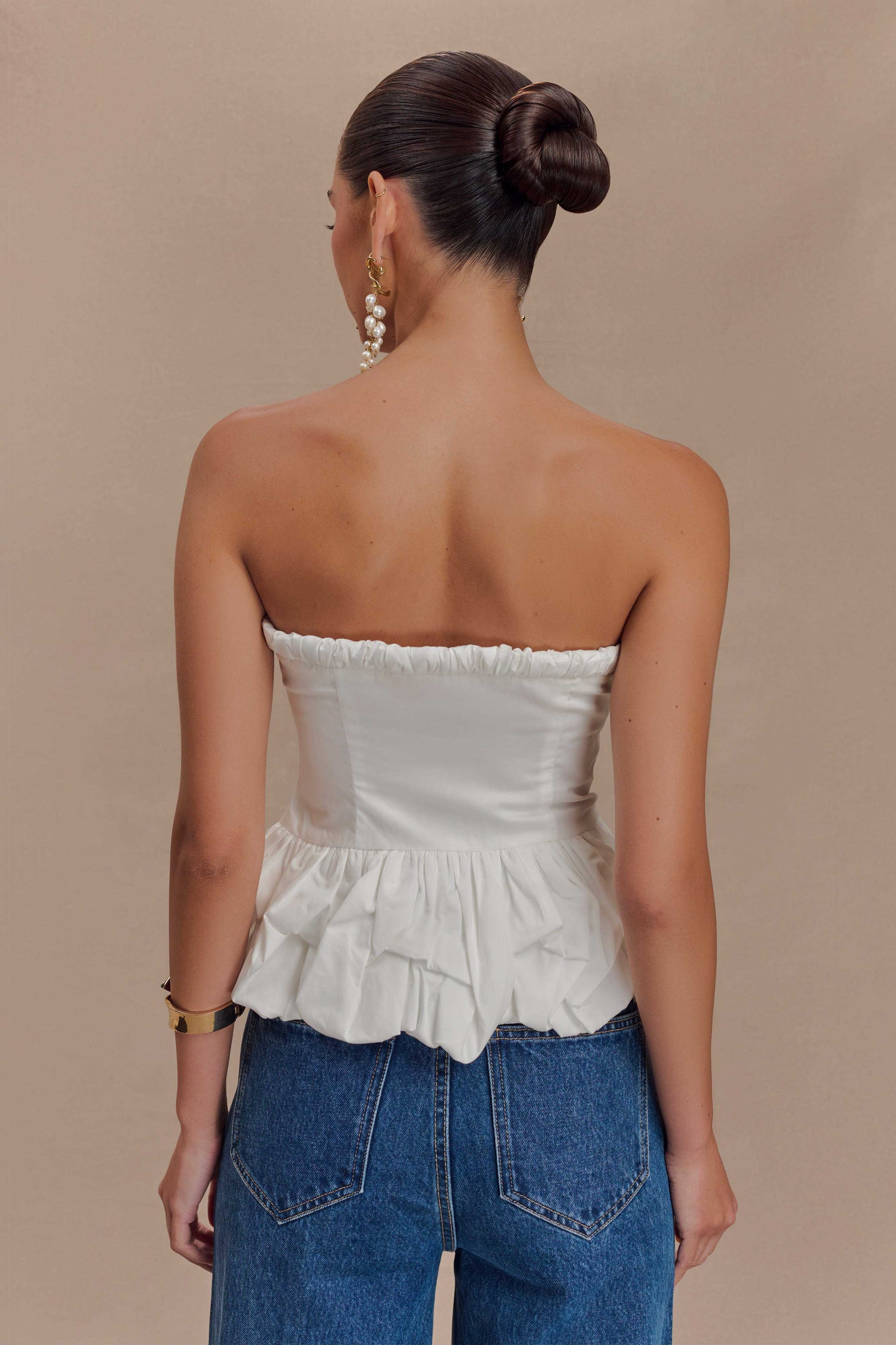 Cora Ruched Strapless Top - White #2