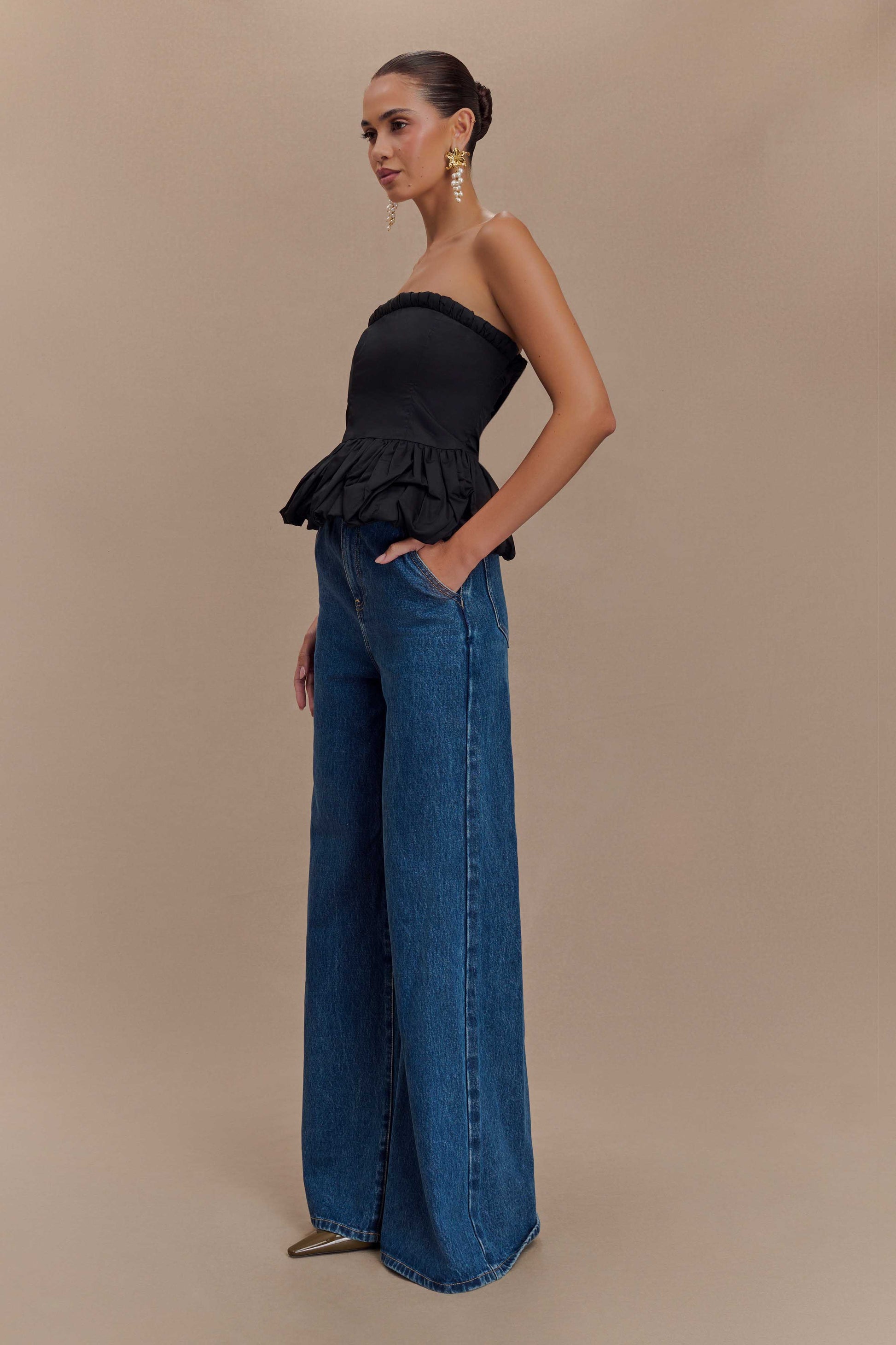 Cora Ruched Strapless Top - Black #4
