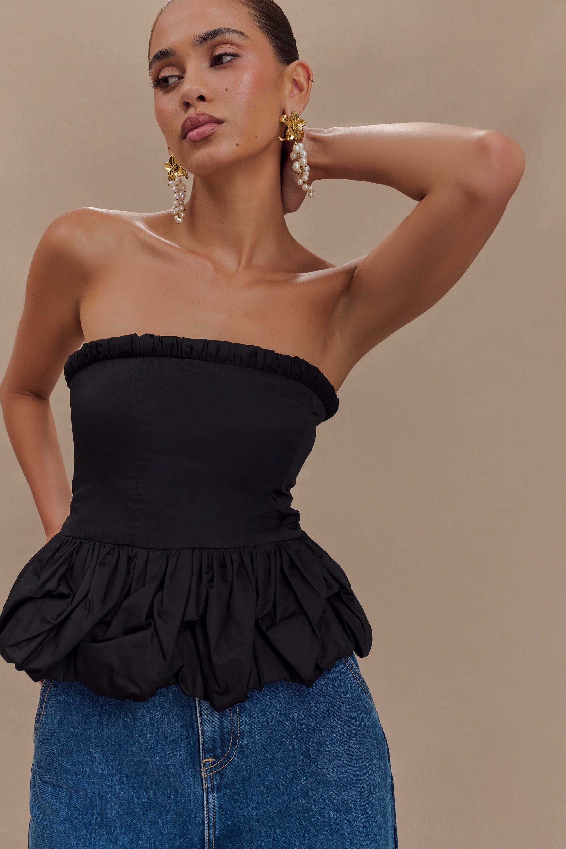 Cora Ruched Strapless Top - Black #3