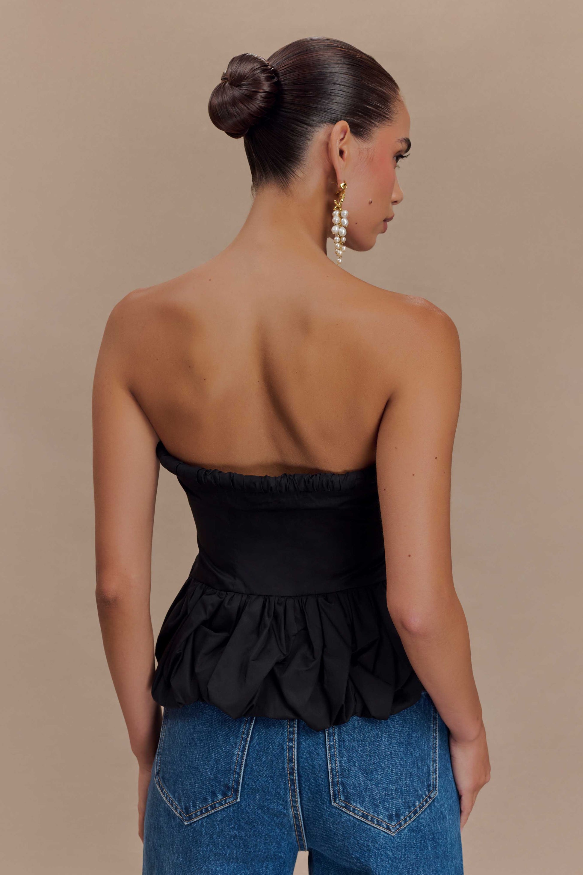 Cora Ruched Strapless Top - Black #2