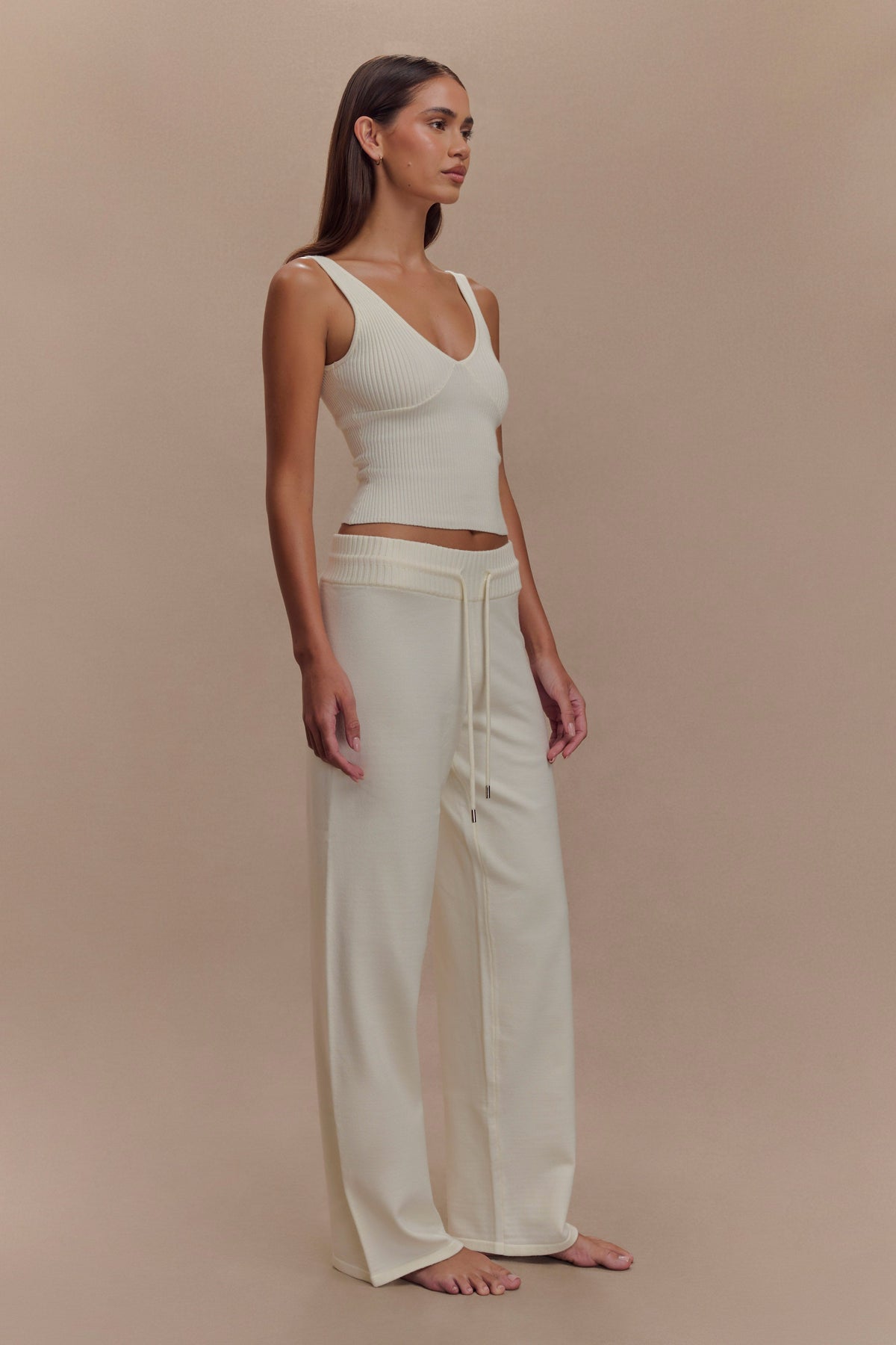 Natalya Ribbed Knit Cami Top - Ivory