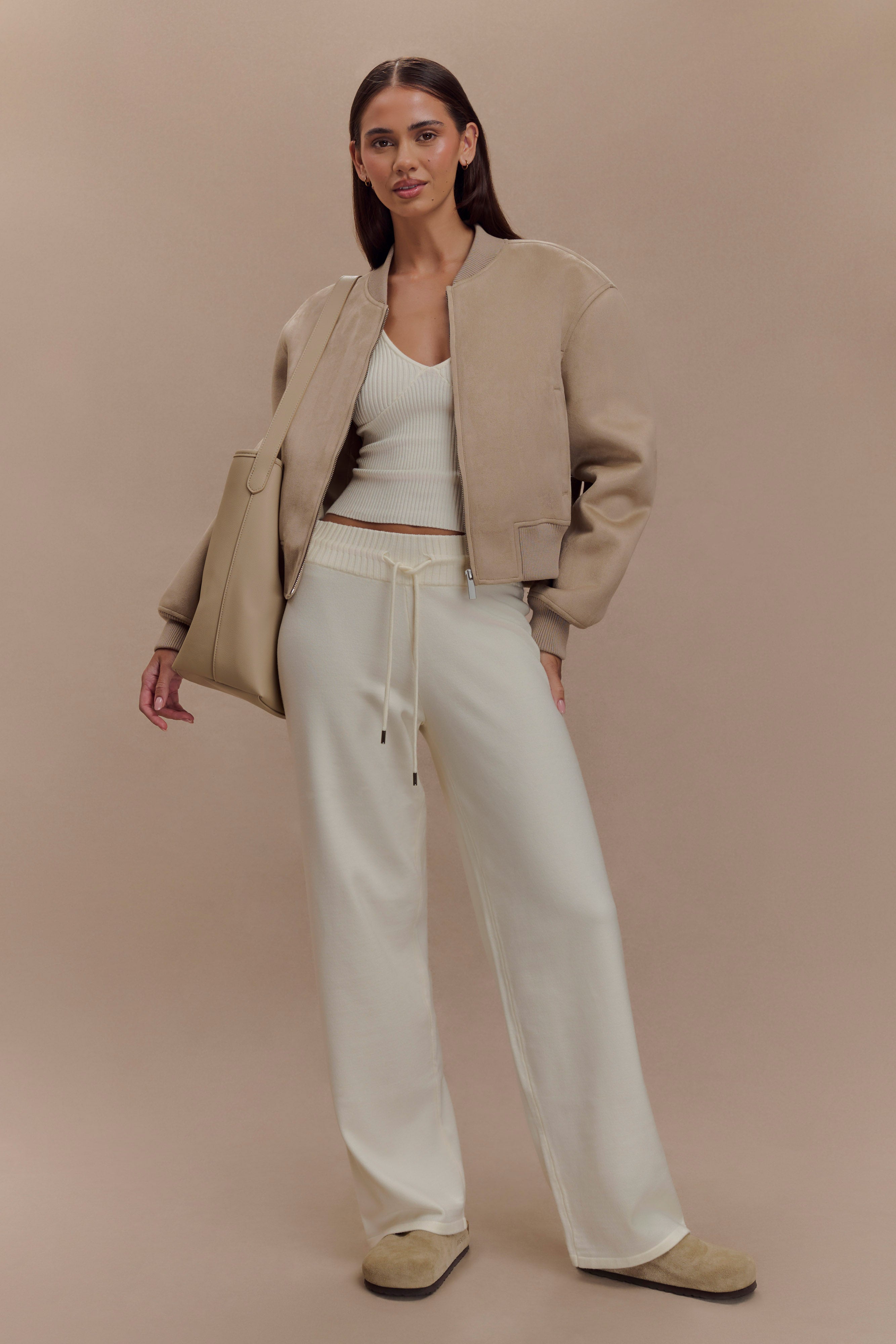 Natalya Knit Wide Leg Pants - Ivory | MESHKI UK