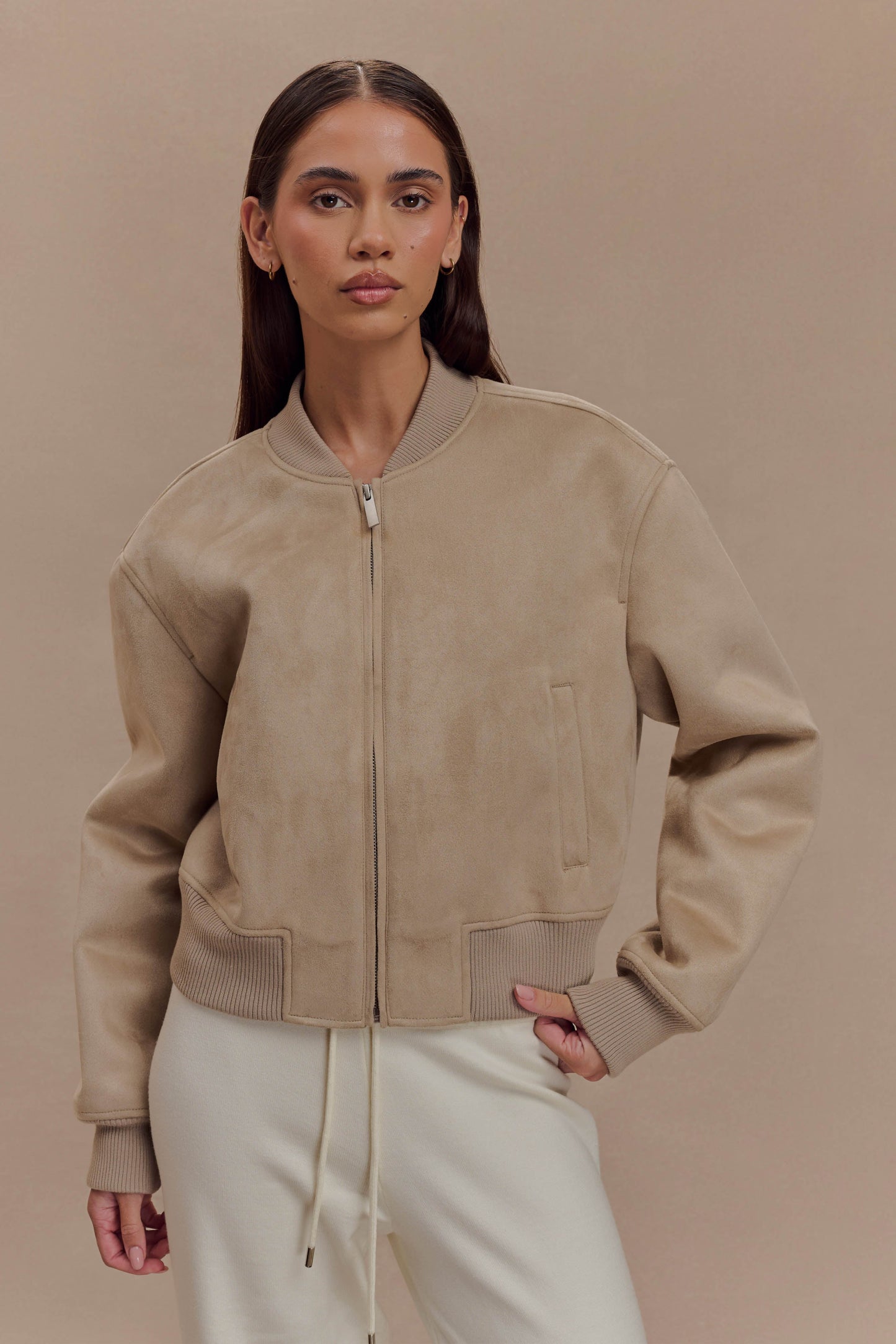 Rudy Suede Bomber Jacket - Sand