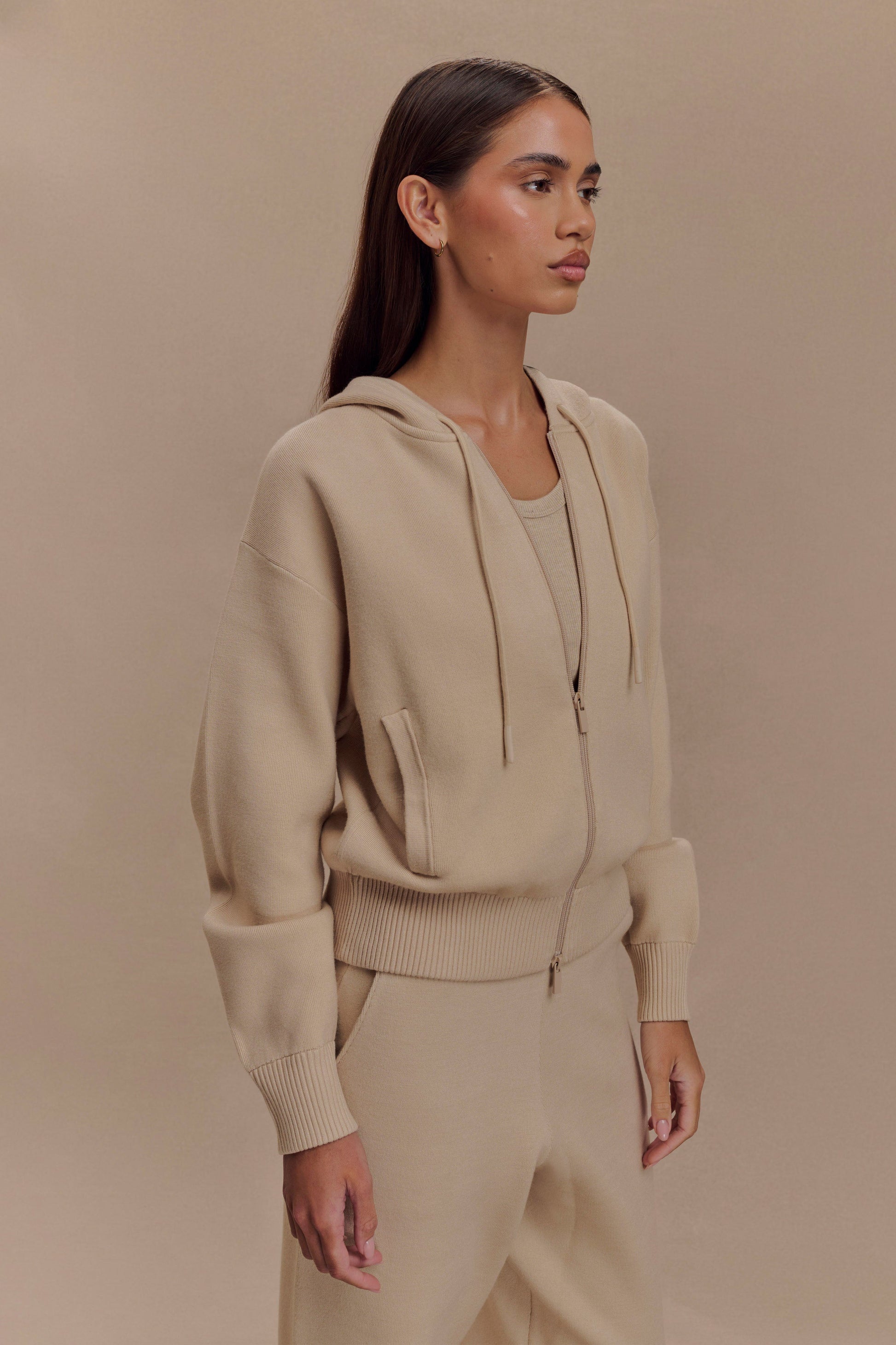 Sami Zip Front Knit Hoodie - Camel #4