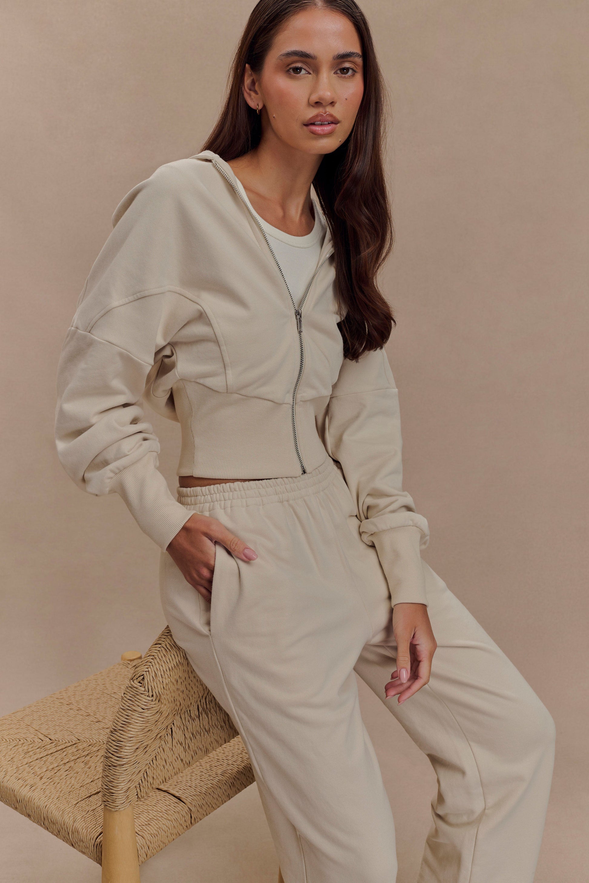 Blake Zip Front Hoodie - Stone #3