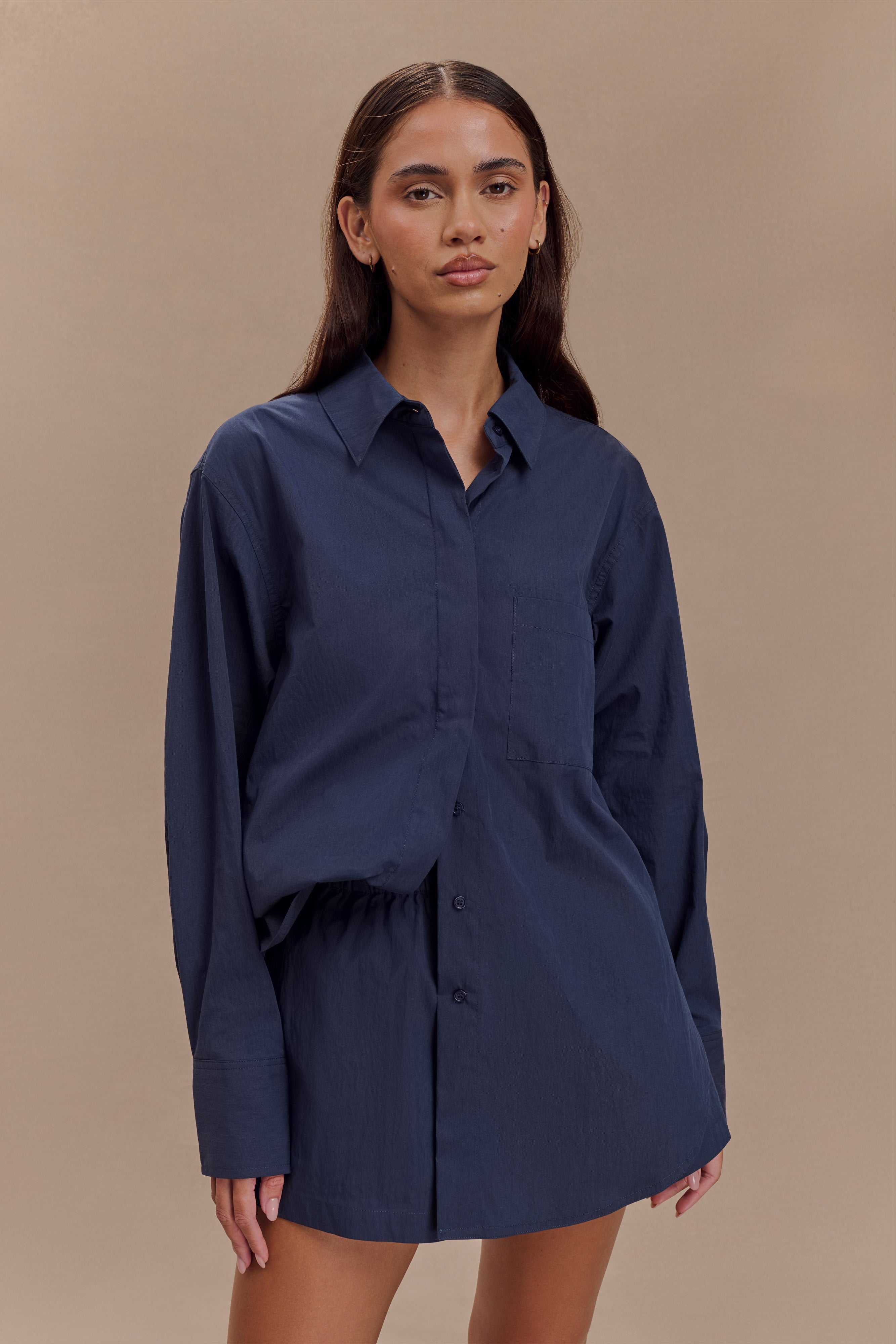 Campbell Cotton Oversized Shirt - Navy | MESHKI UK