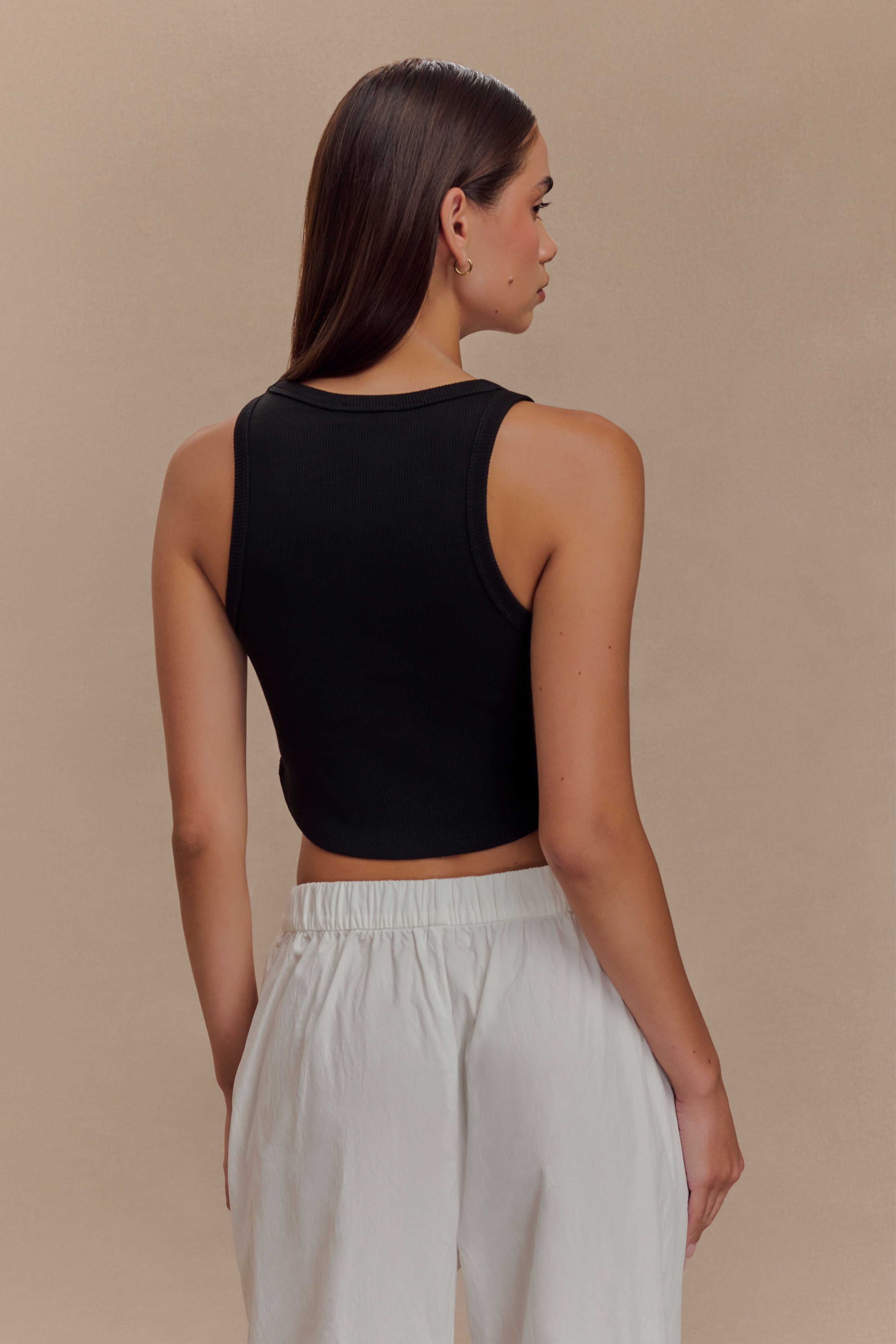 Morgana Ribbed Tank Top - Black | MESHKI UK